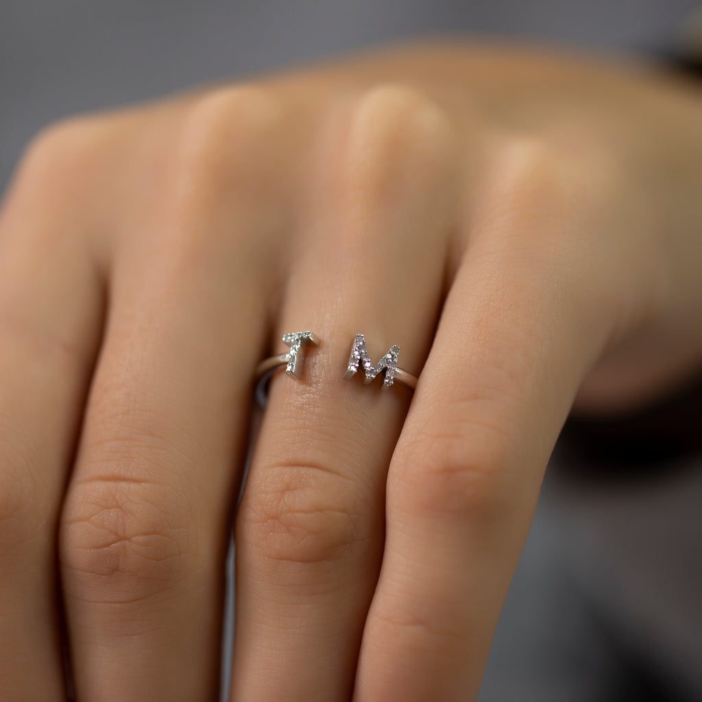 14K Gold Diamond Initial Cuff Ring – Seravelle