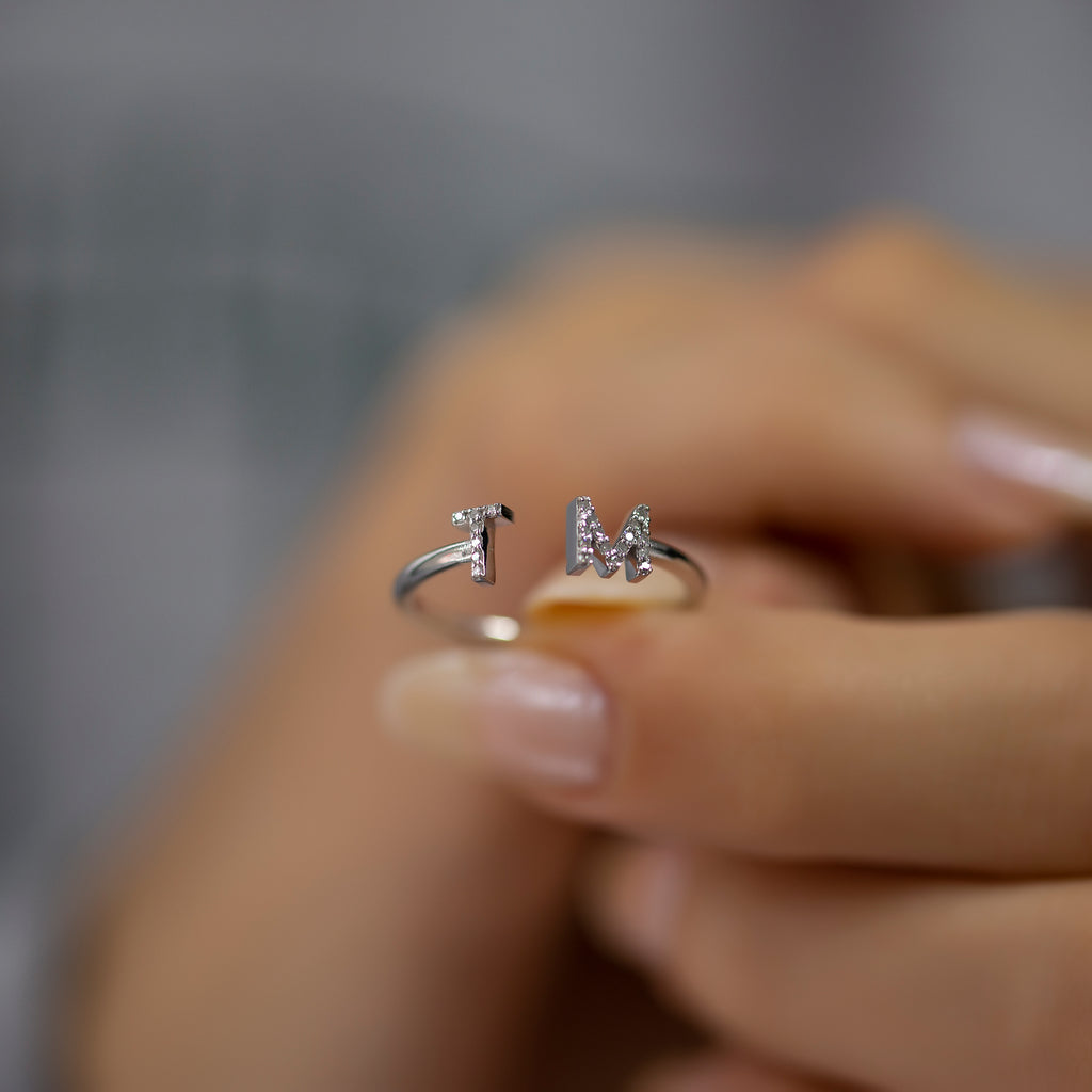 14K Gold Diamond Initial Cuff Ring – Seravelle