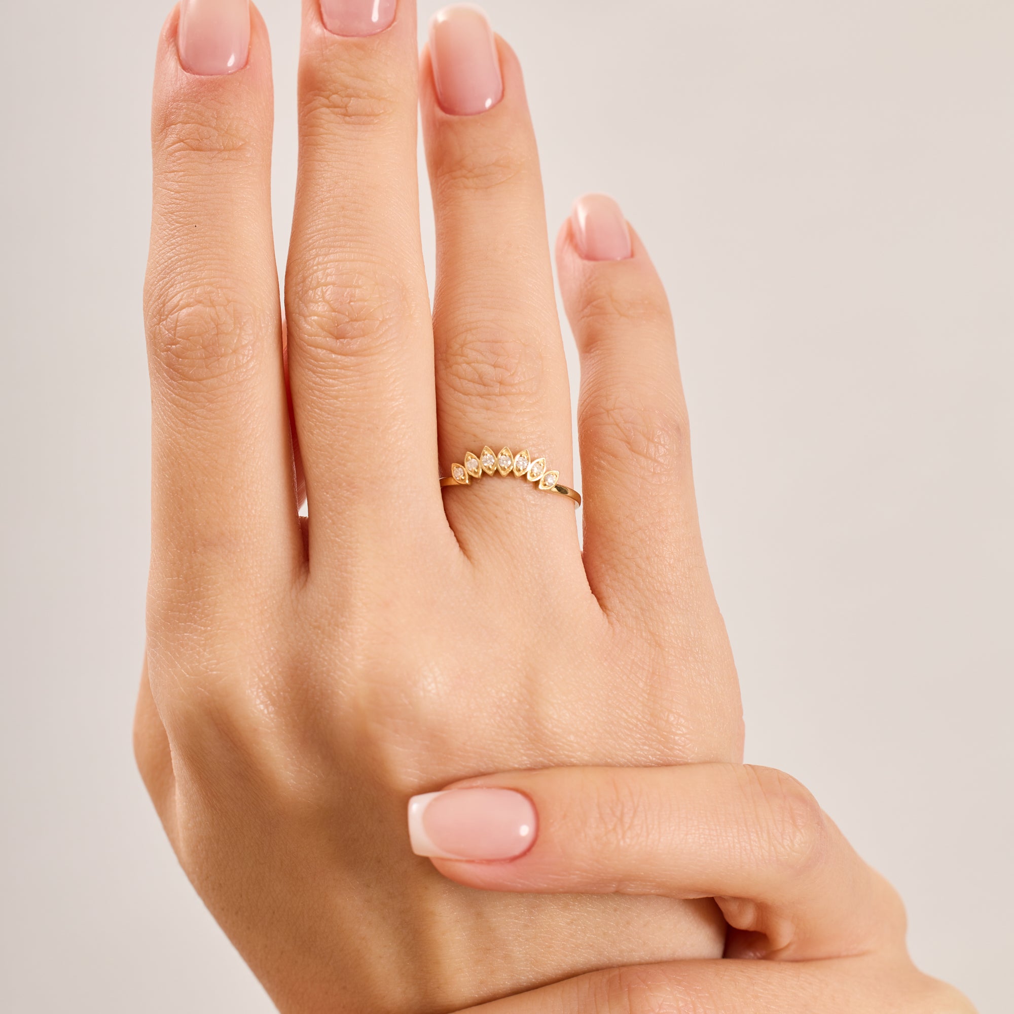 14K Gold Diamond Marquise Frame Nesting Band Ring – Lume