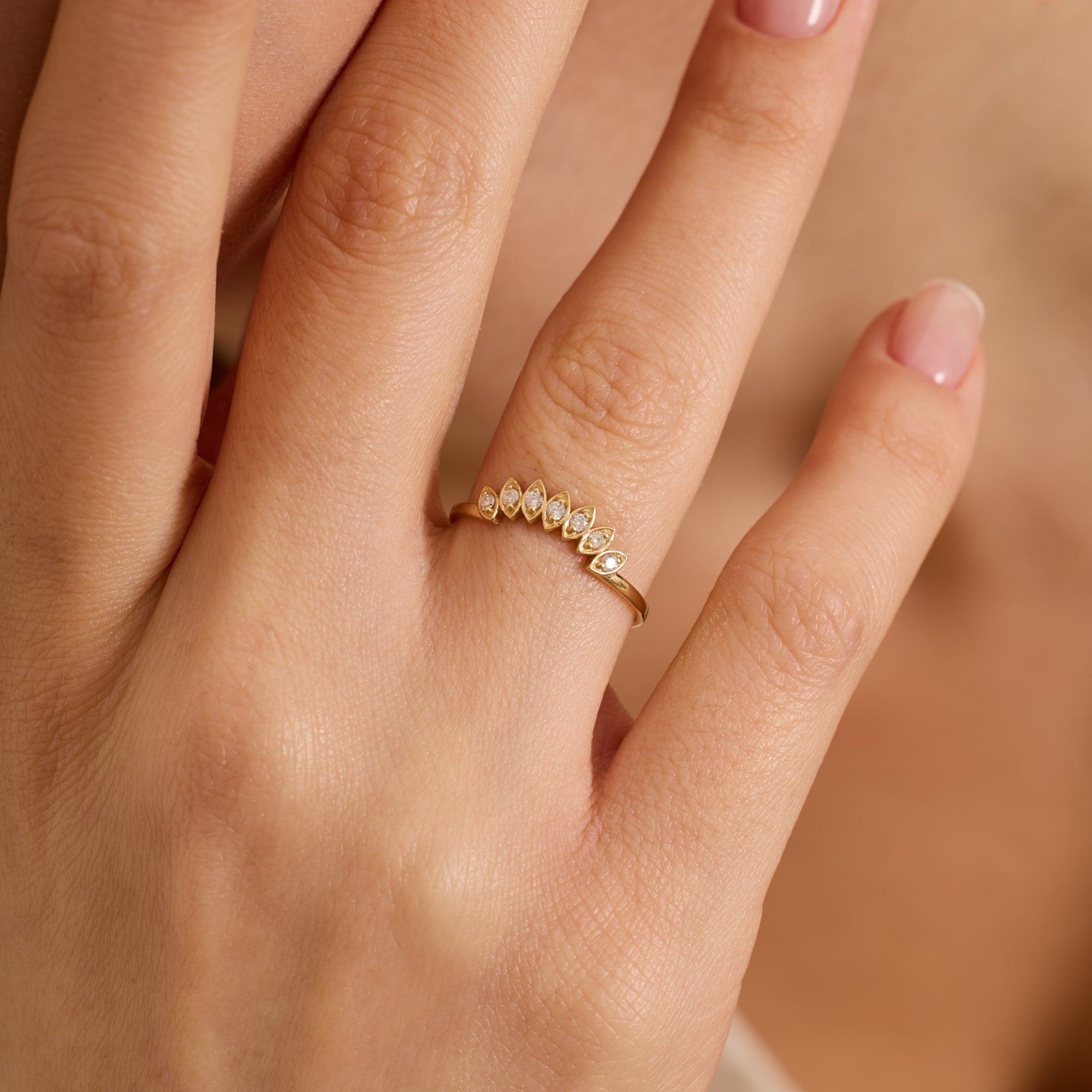 14K Gold Diamond Marquise Frame Nesting Band Ring – Lume