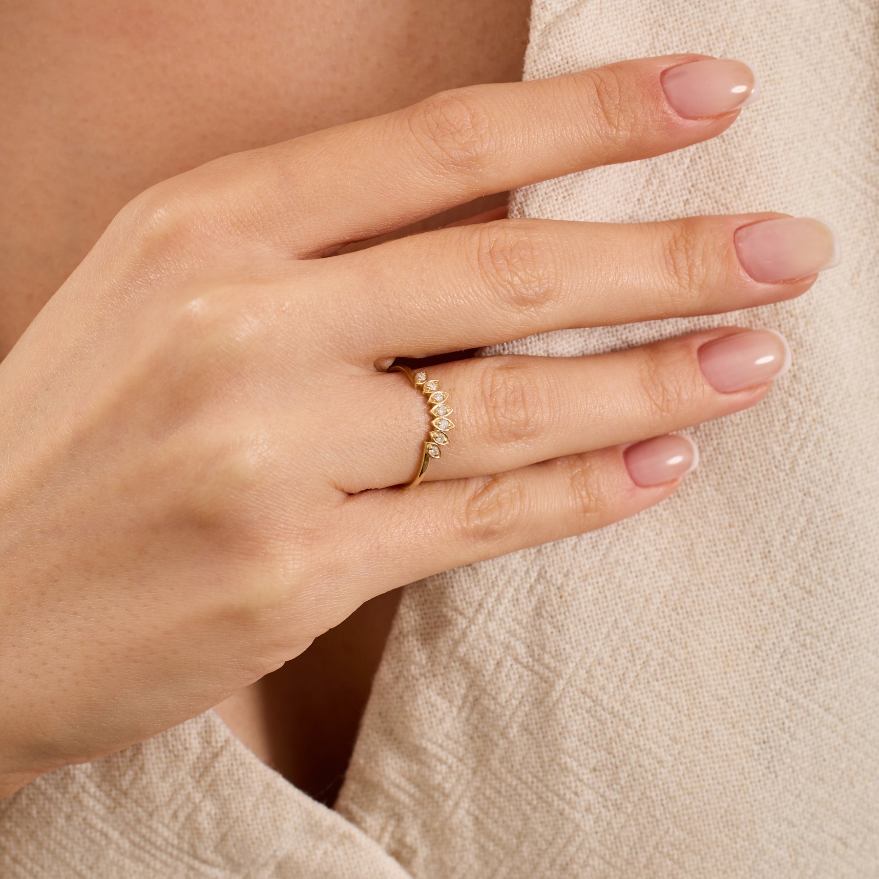 14K Gold Diamond Marquise Frame Nesting Band Ring – Lume