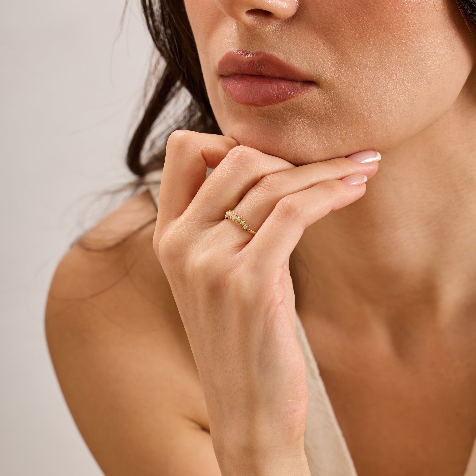 14K Gold Diamond Marquise Frame Nesting Band Ring – Lume