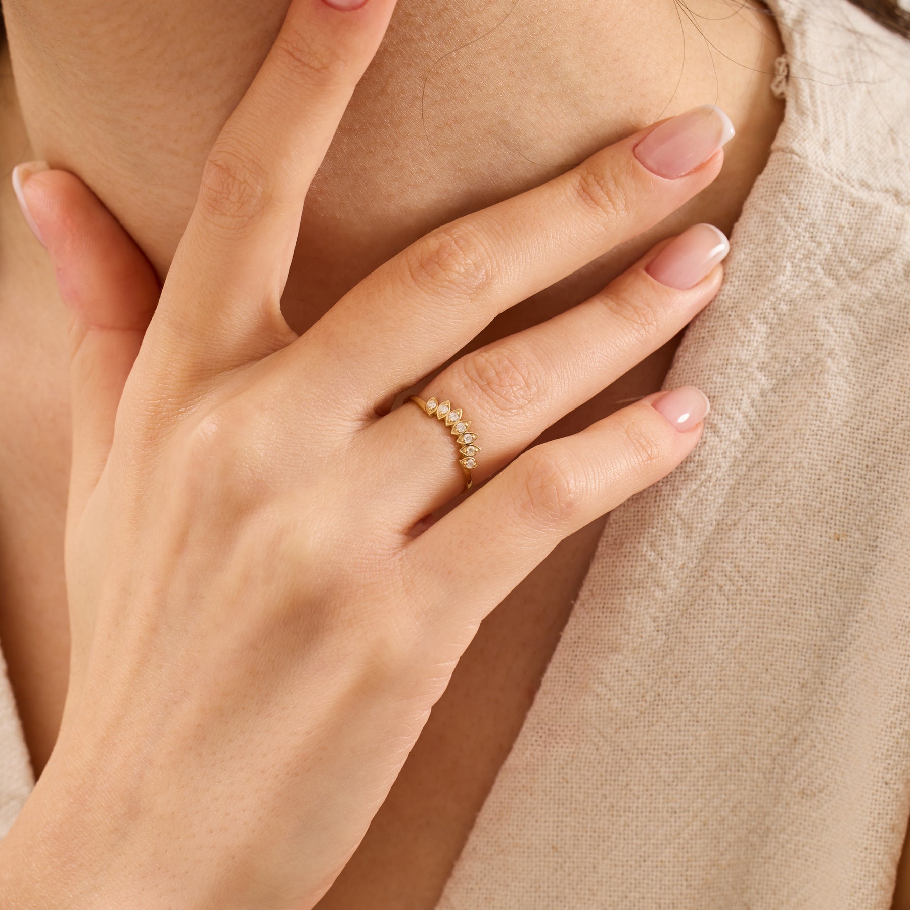 14K Gold Diamond Marquise Frame Nesting Band Ring – Lume