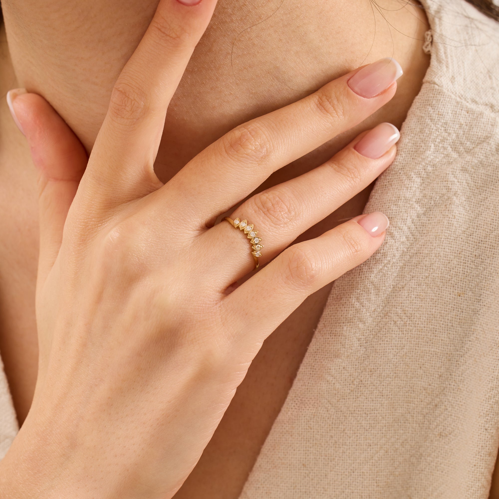 14K Gold Diamond Marquise Frame Nesting Band Ring – Lume