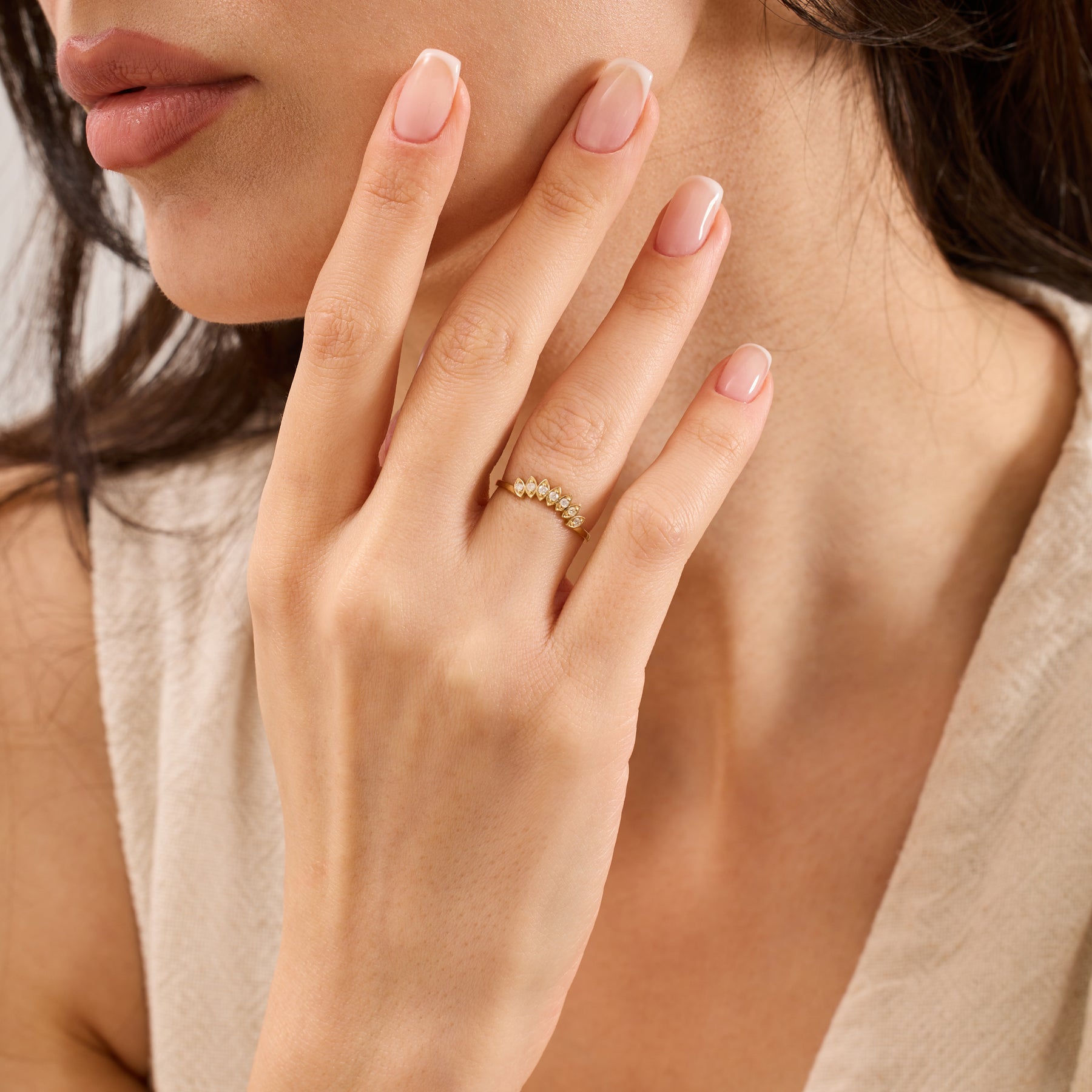 14K Gold Diamond Marquise Frame Nesting Band Ring – Lume