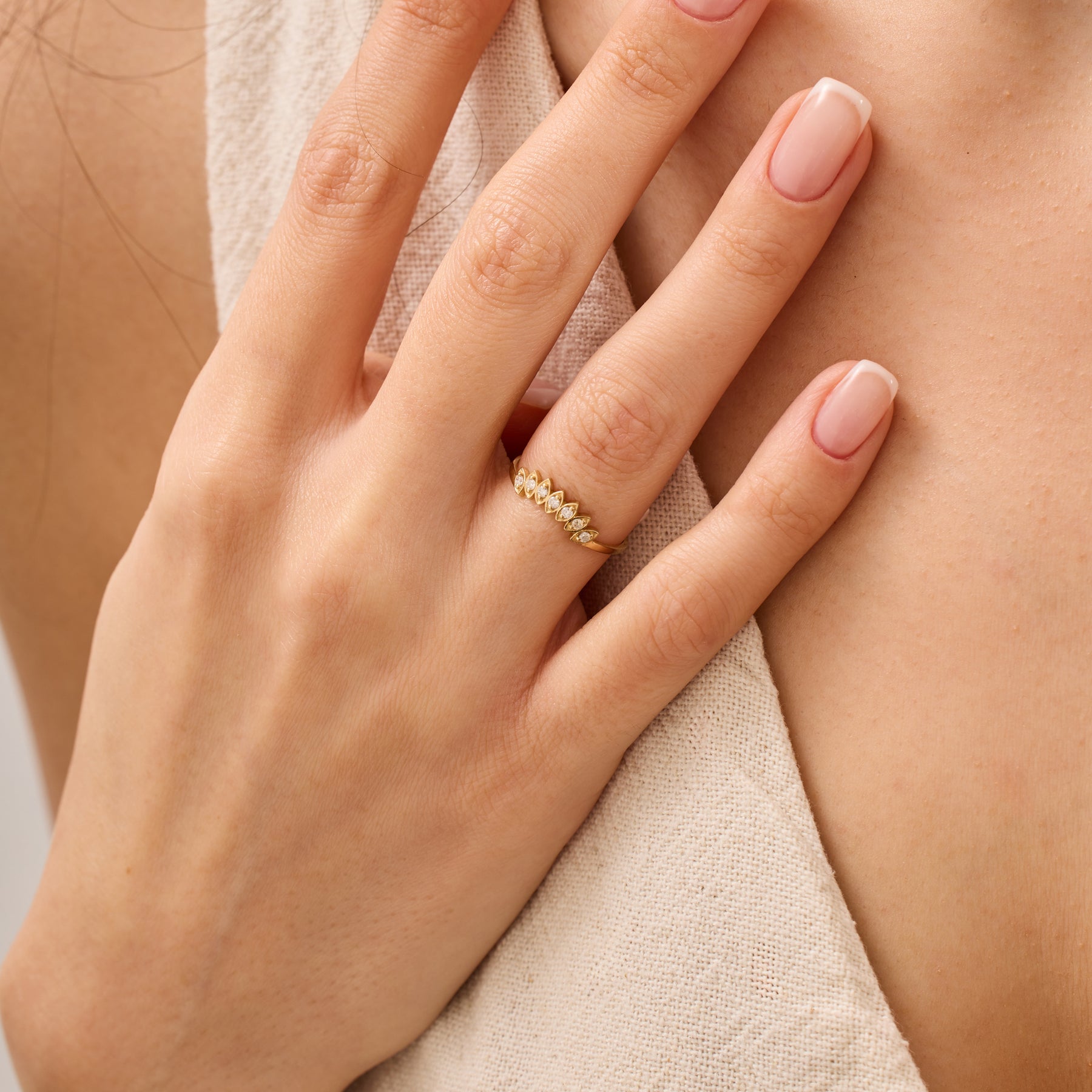 14K Gold Diamond Marquise Frame Nesting Band Ring – Lume