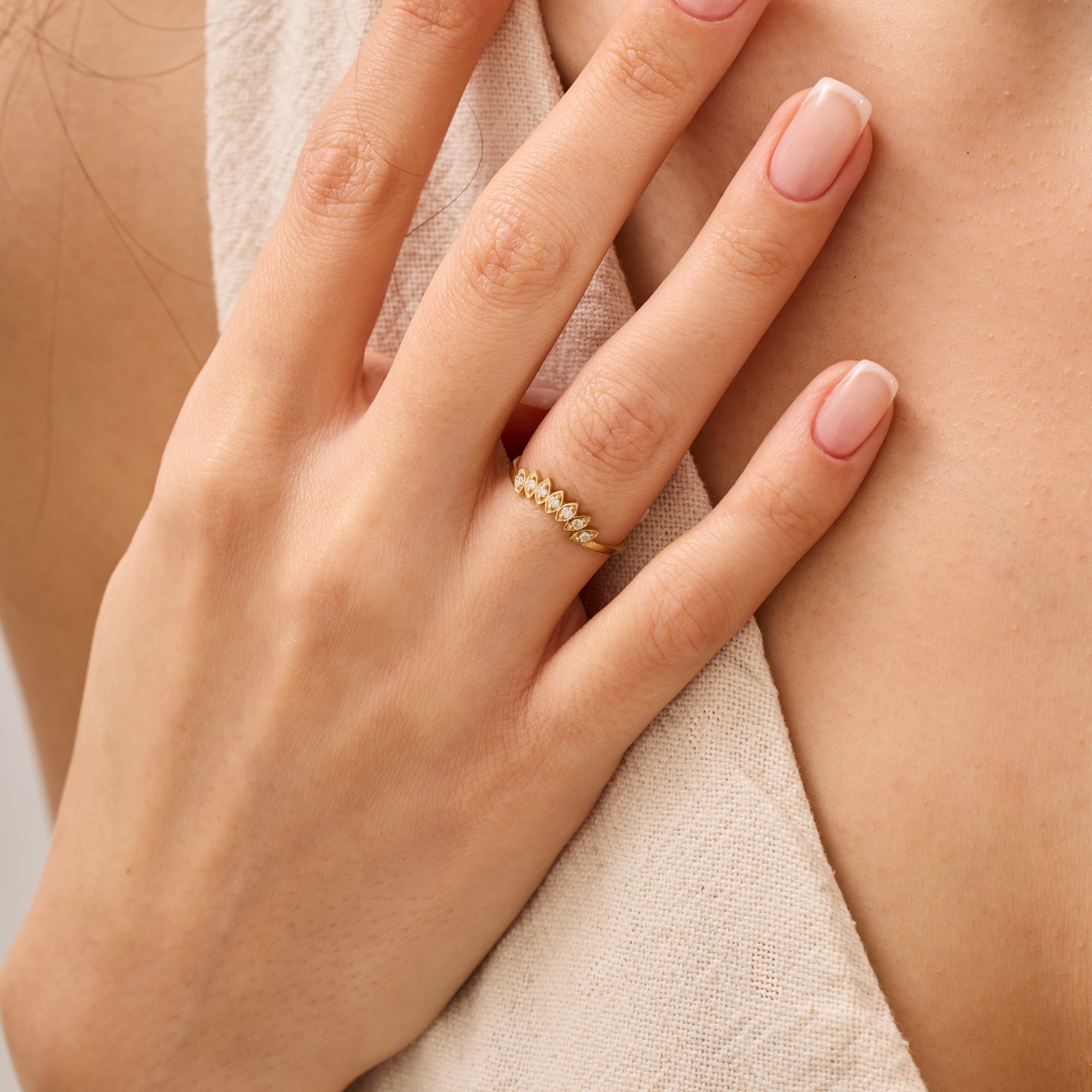 14K Gold Diamond Marquise Frame Nesting Band Ring – Lume