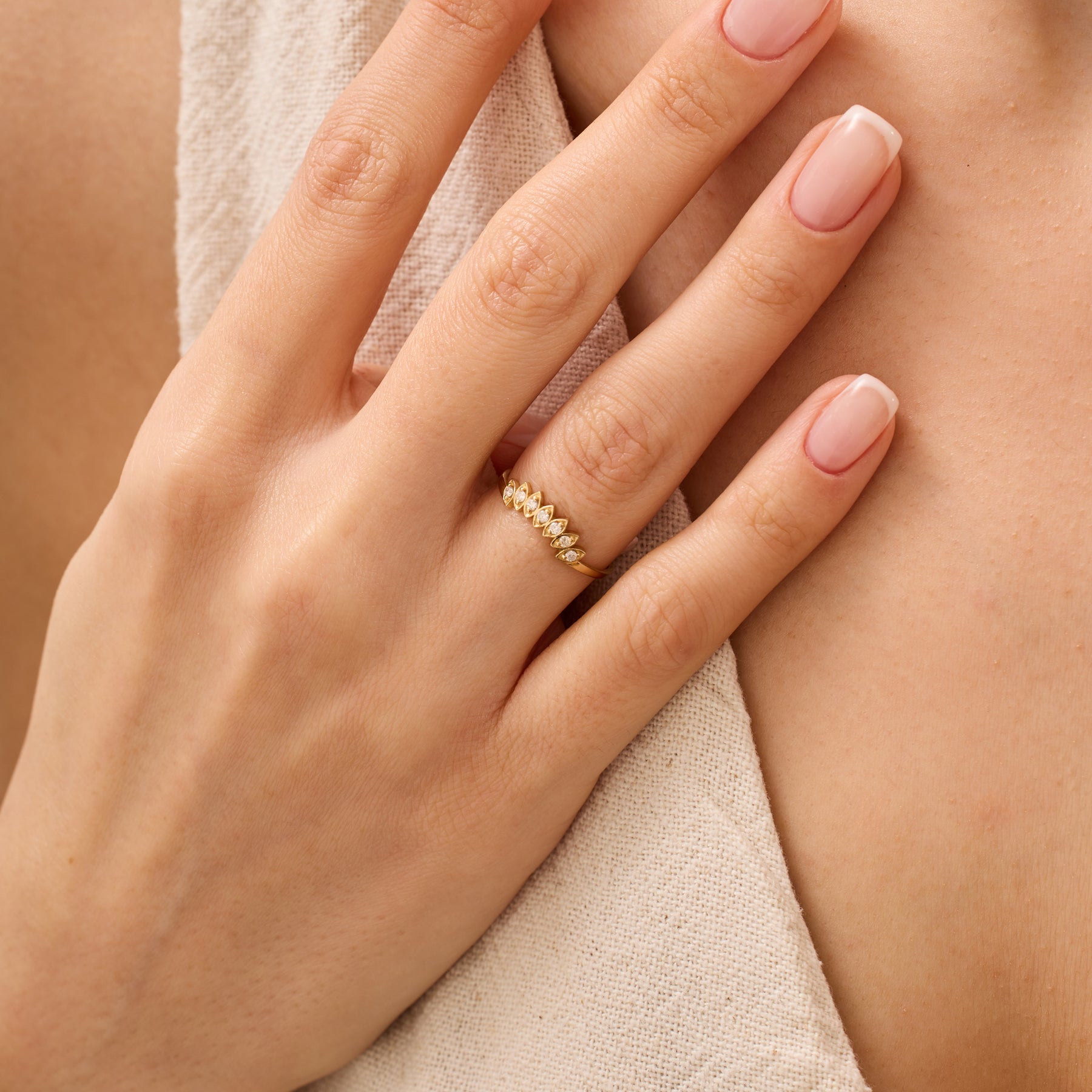 14K Gold Diamond Marquise Frame Nesting Band Ring – Lume