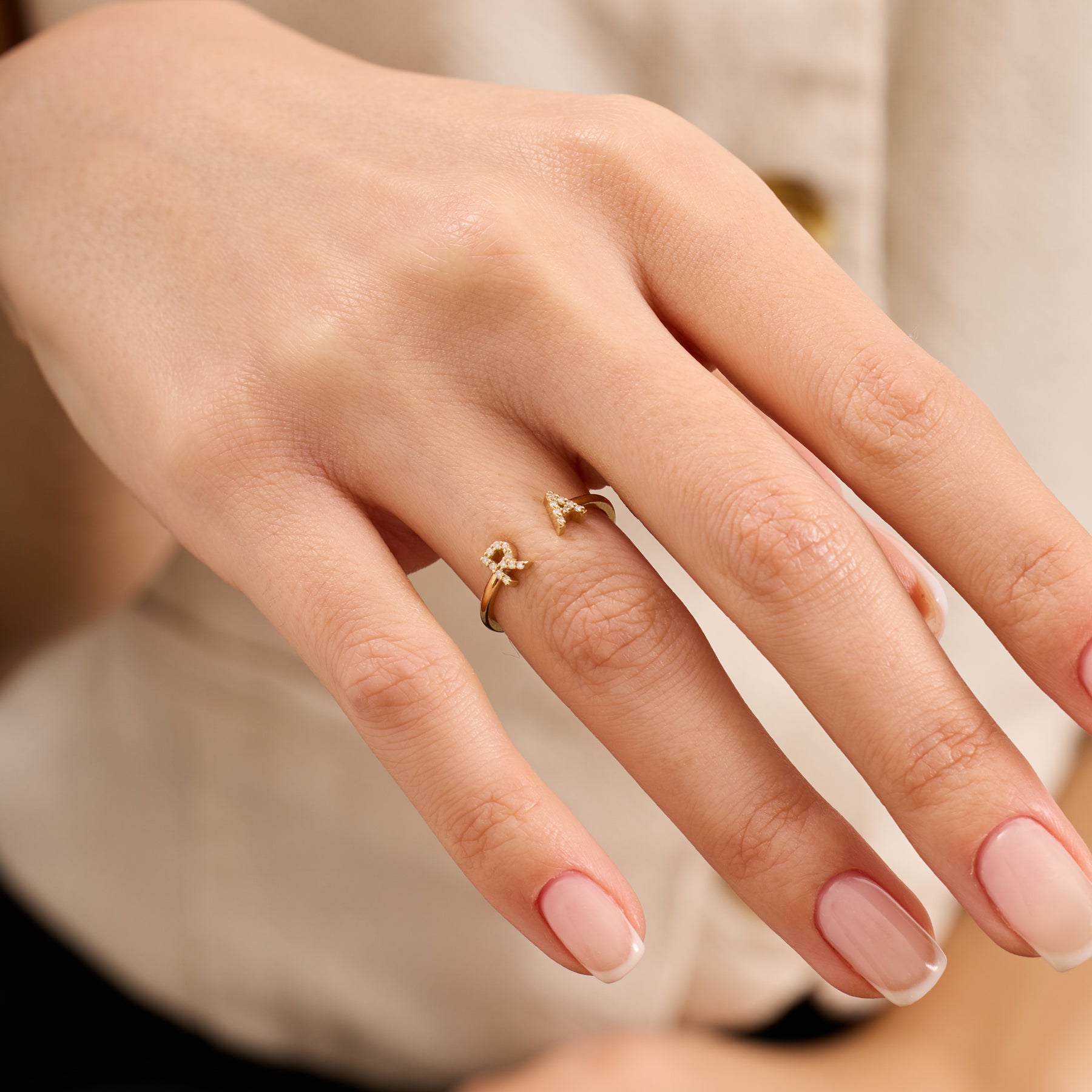 14K Gold Diamond Initial Cuff Ring – Seravelle