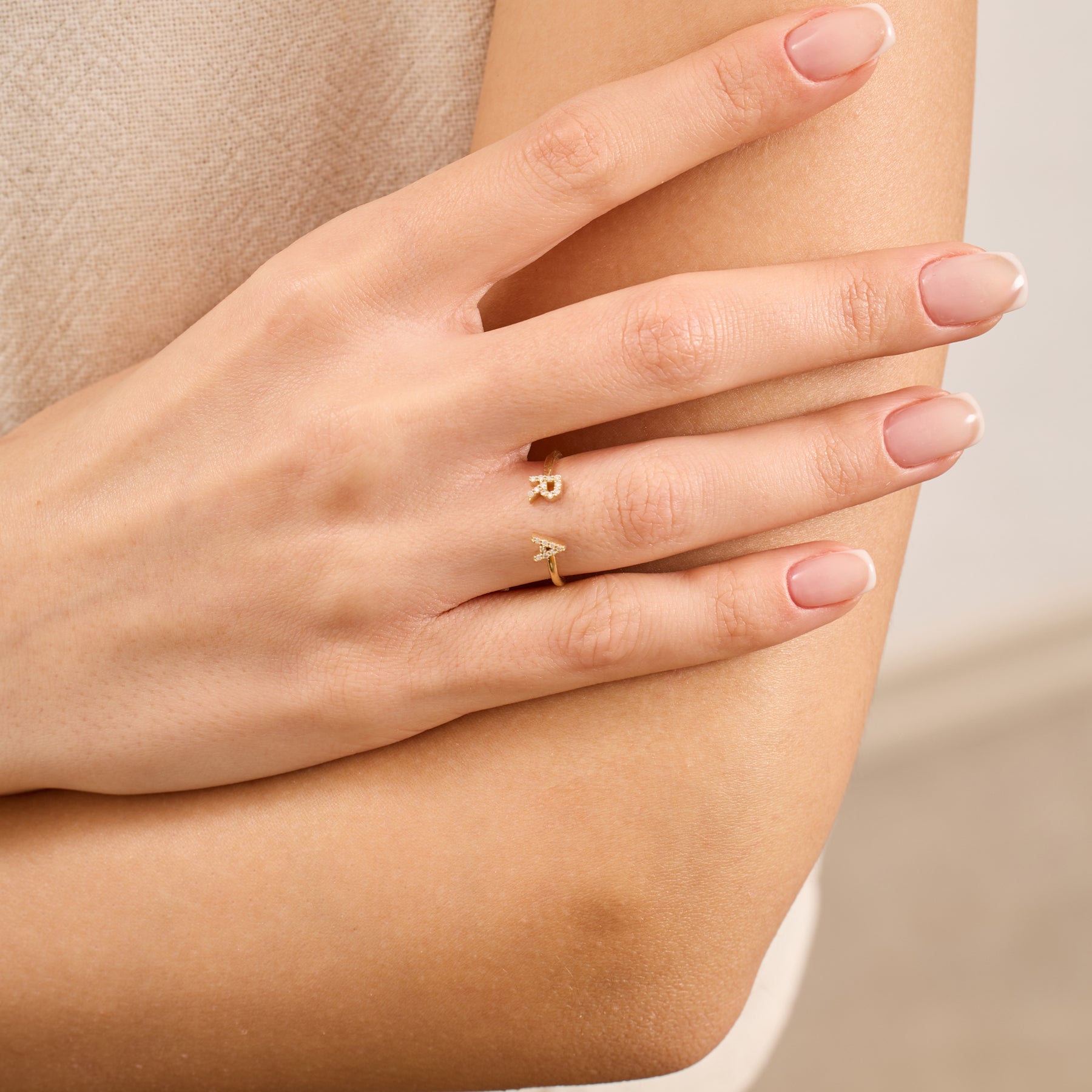 14K Gold Diamond Initial Cuff Ring – Seravelle