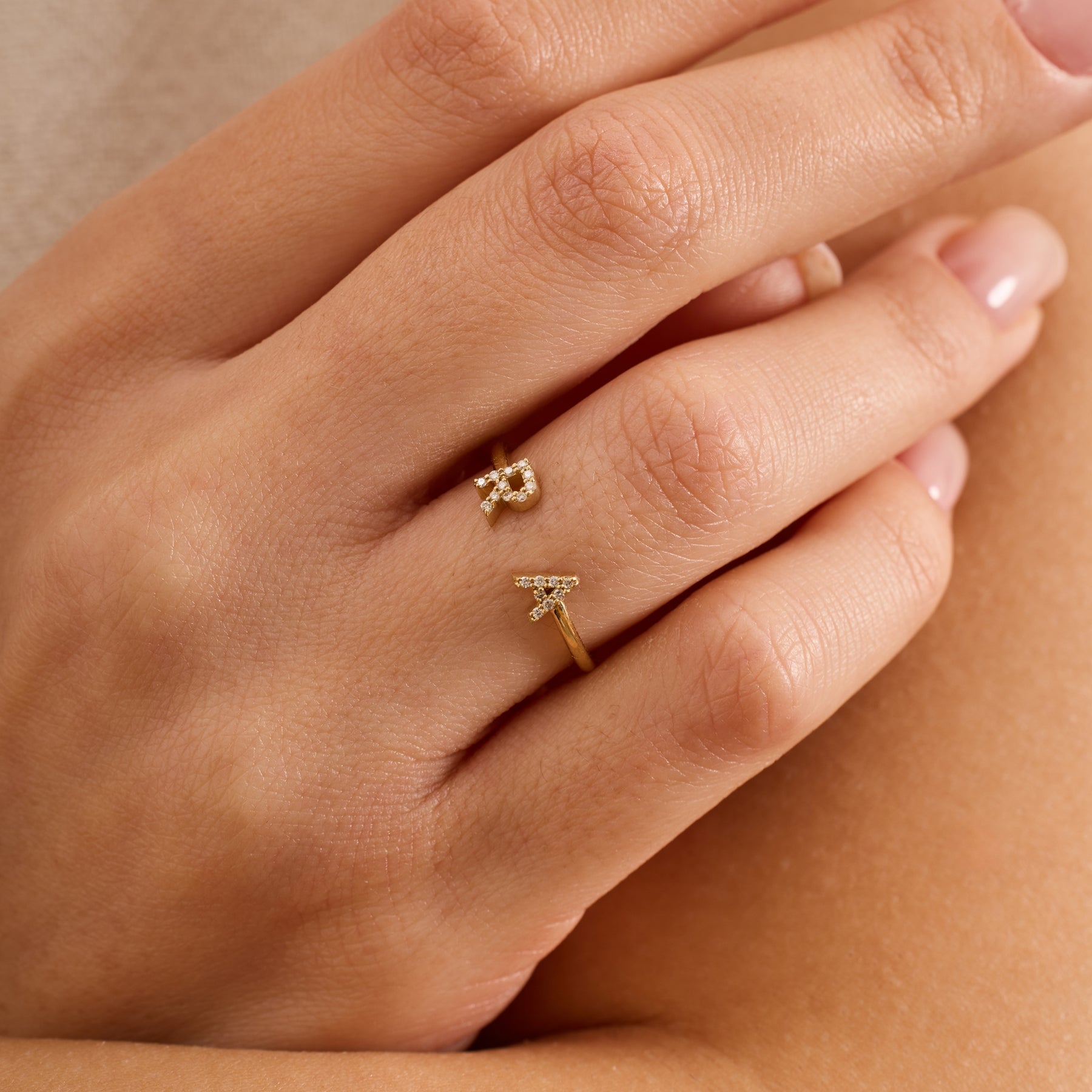 14K Gold Diamond Initial Cuff Ring – Seravelle