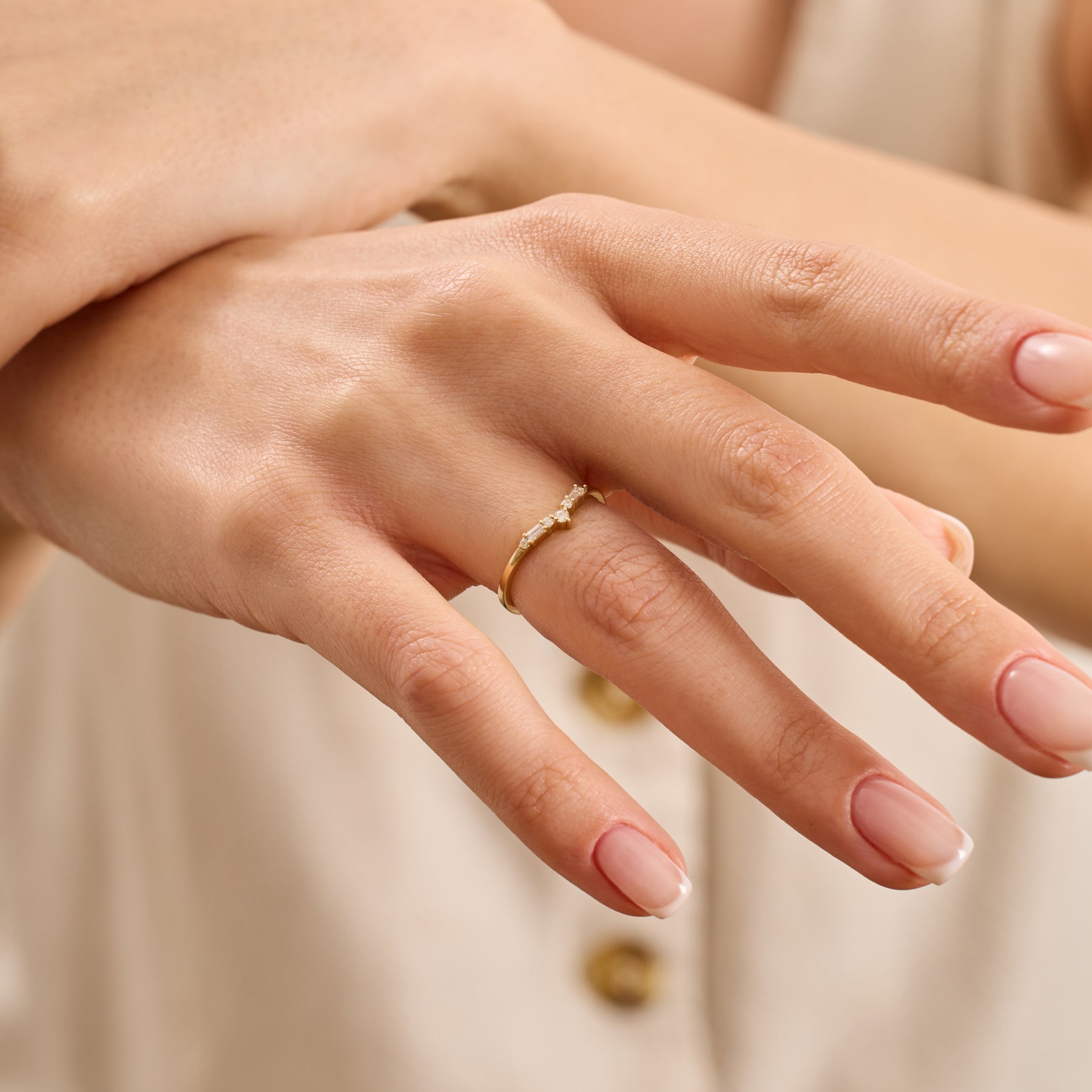 14K Gold Chevron Baguette & Round Diamond Ring – Arel