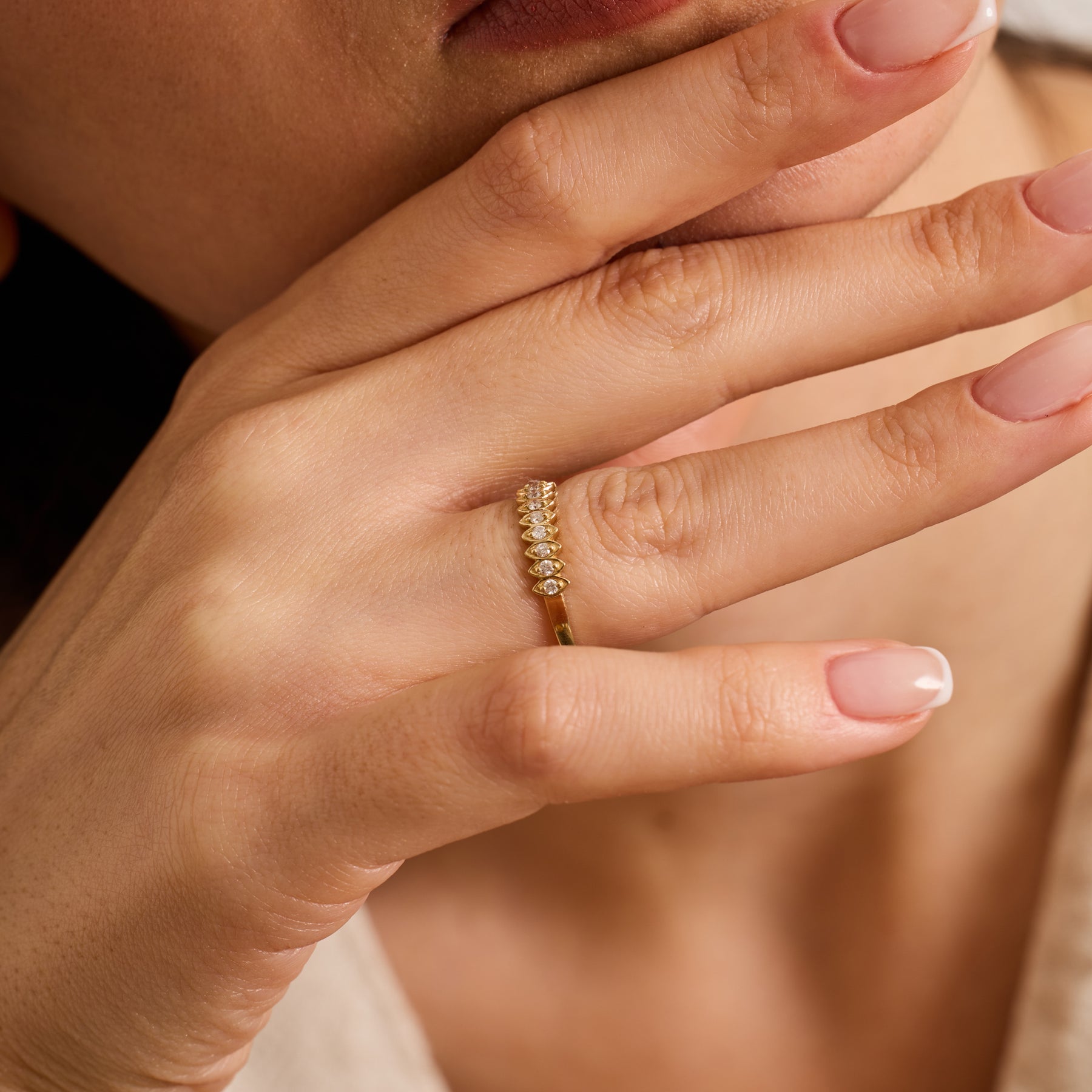 14K Gold Diamond Marquise Frame Band Ring – Lume