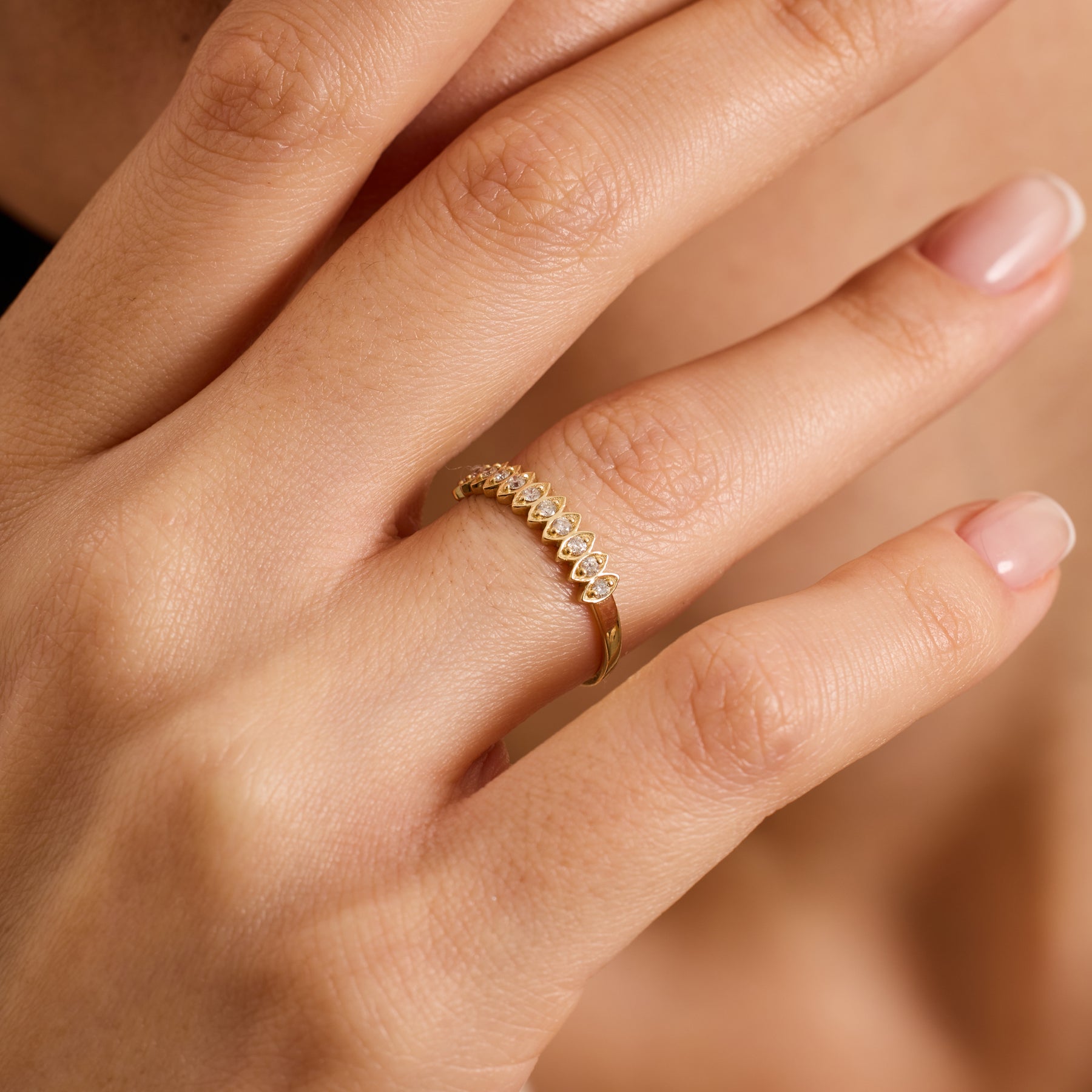 14K Gold Diamond Marquise Frame Band Ring – Lume