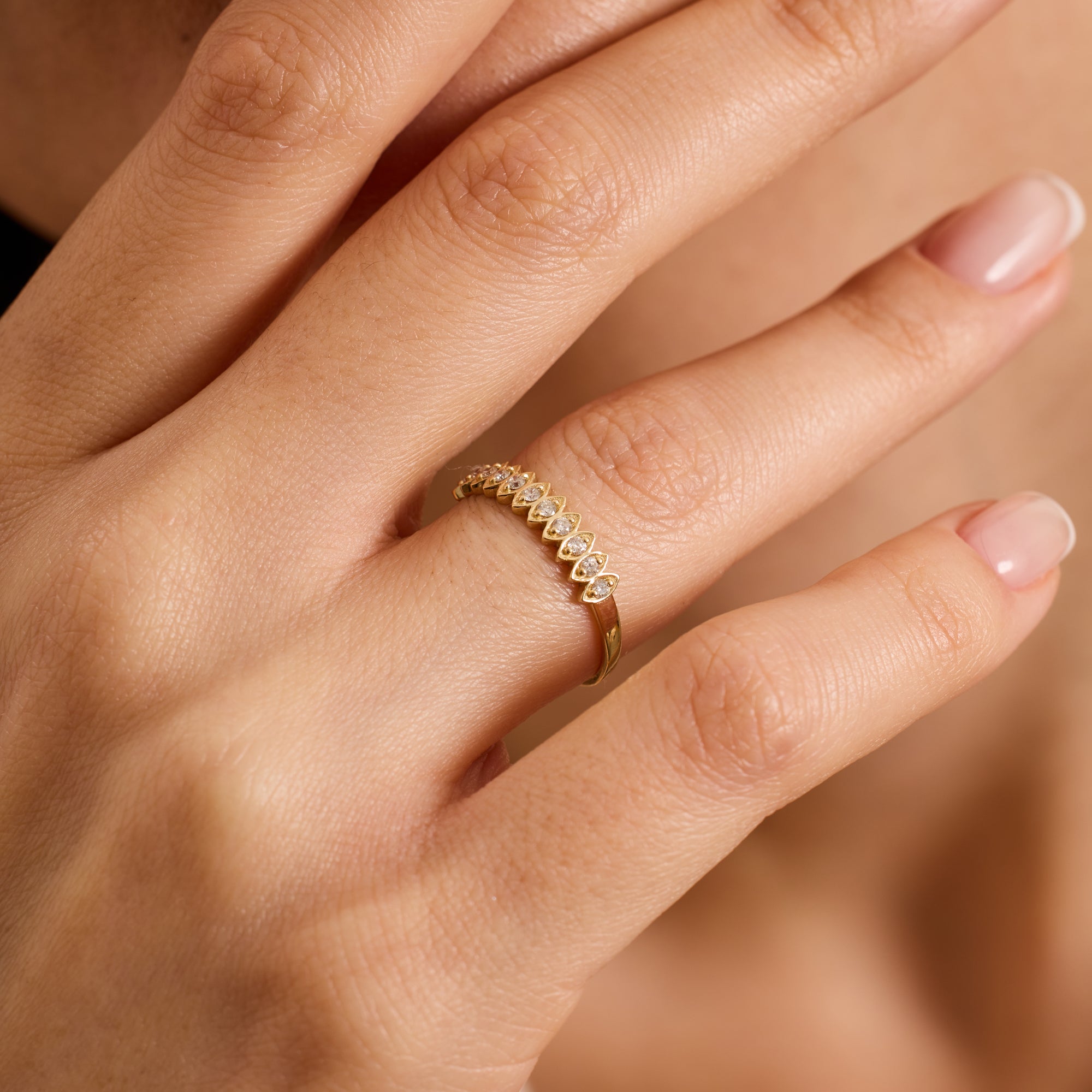 14K Gold Diamond Marquise Frame Band Ring – Lume