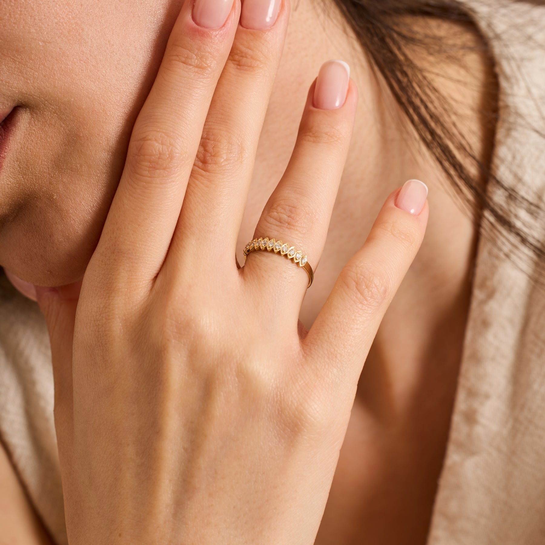 14K Gold Diamond Marquise Frame Band Ring – Lume