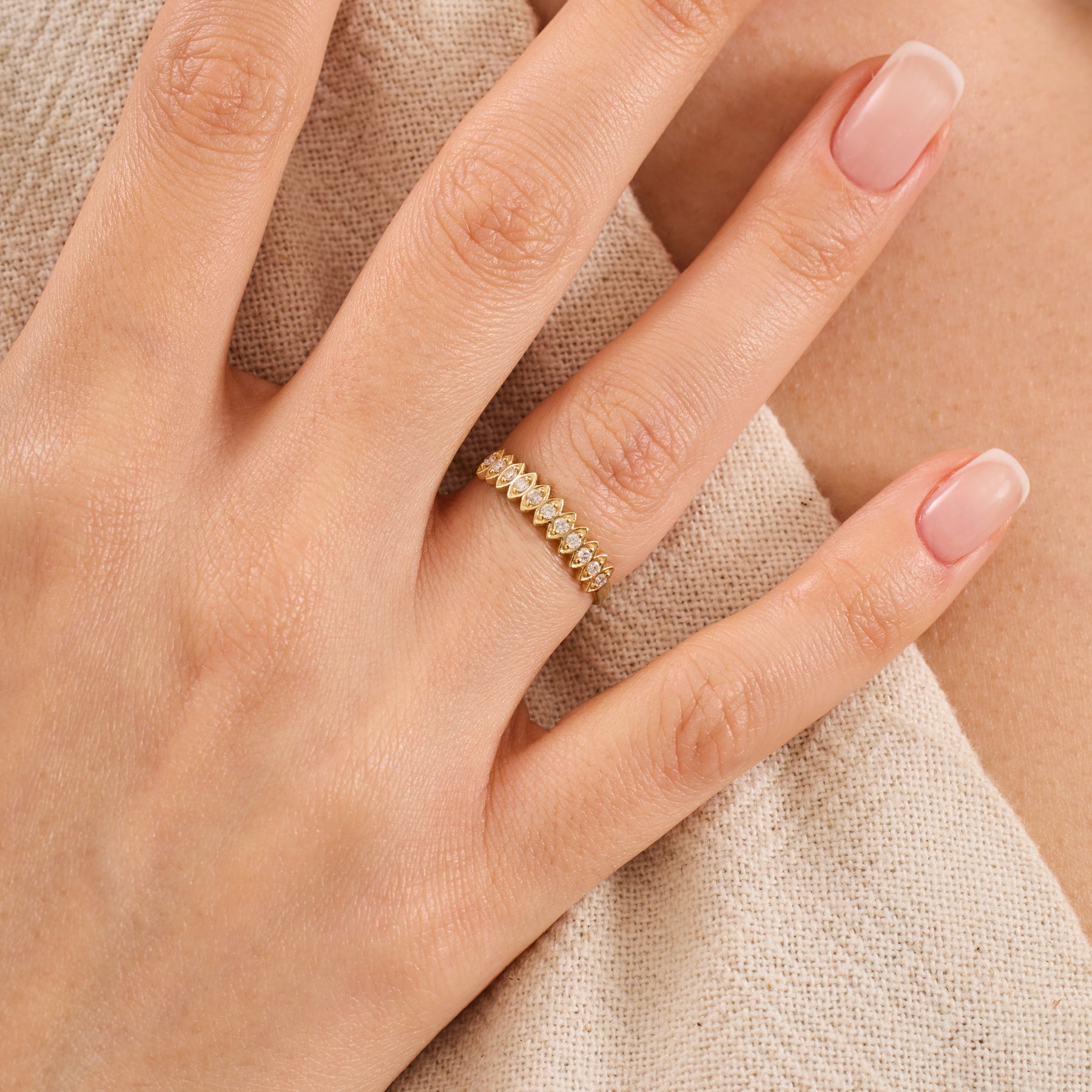 14K Gold Diamond Marquise Frame Band Ring – Lume