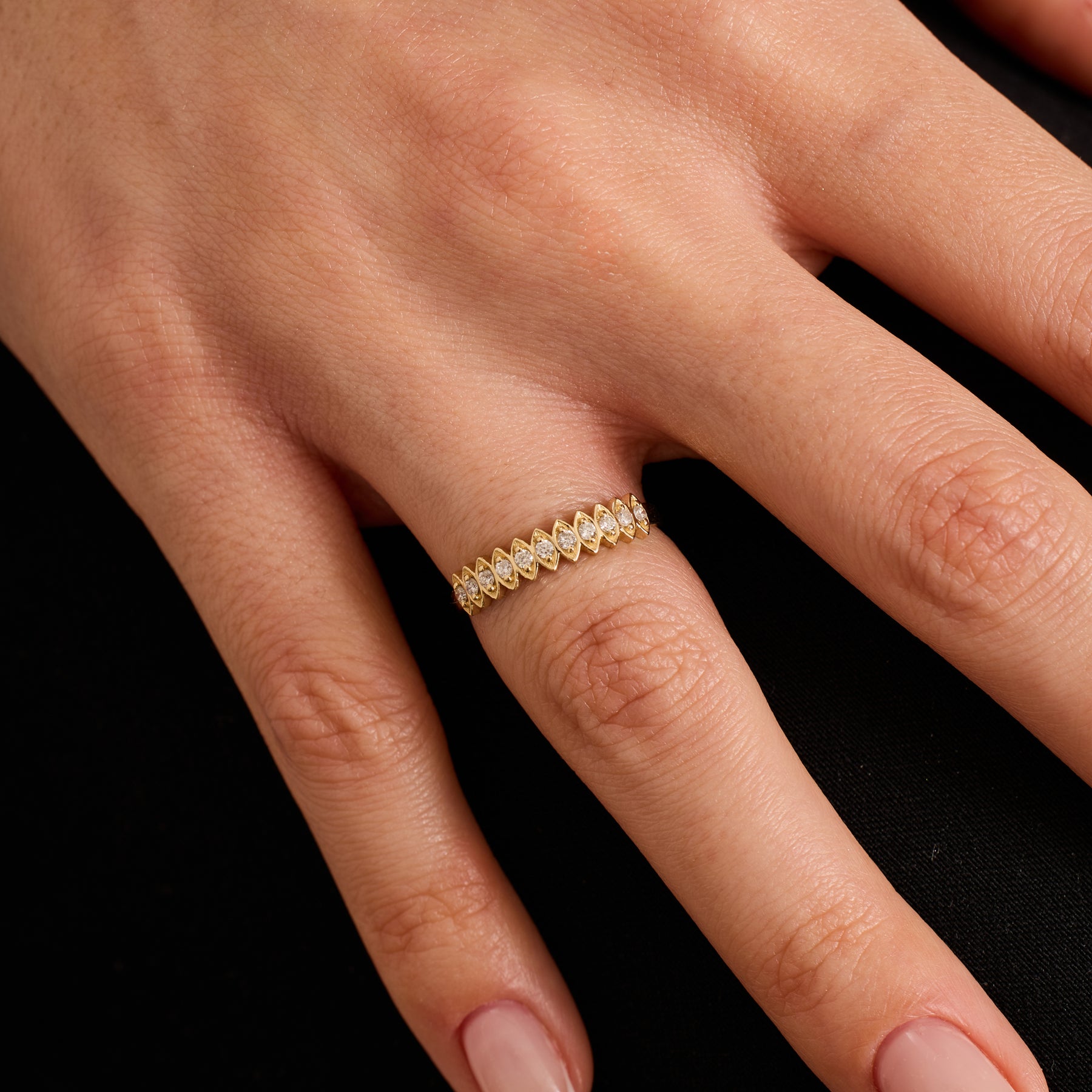 14K Gold Diamond Marquise Frame Band Ring – Lume