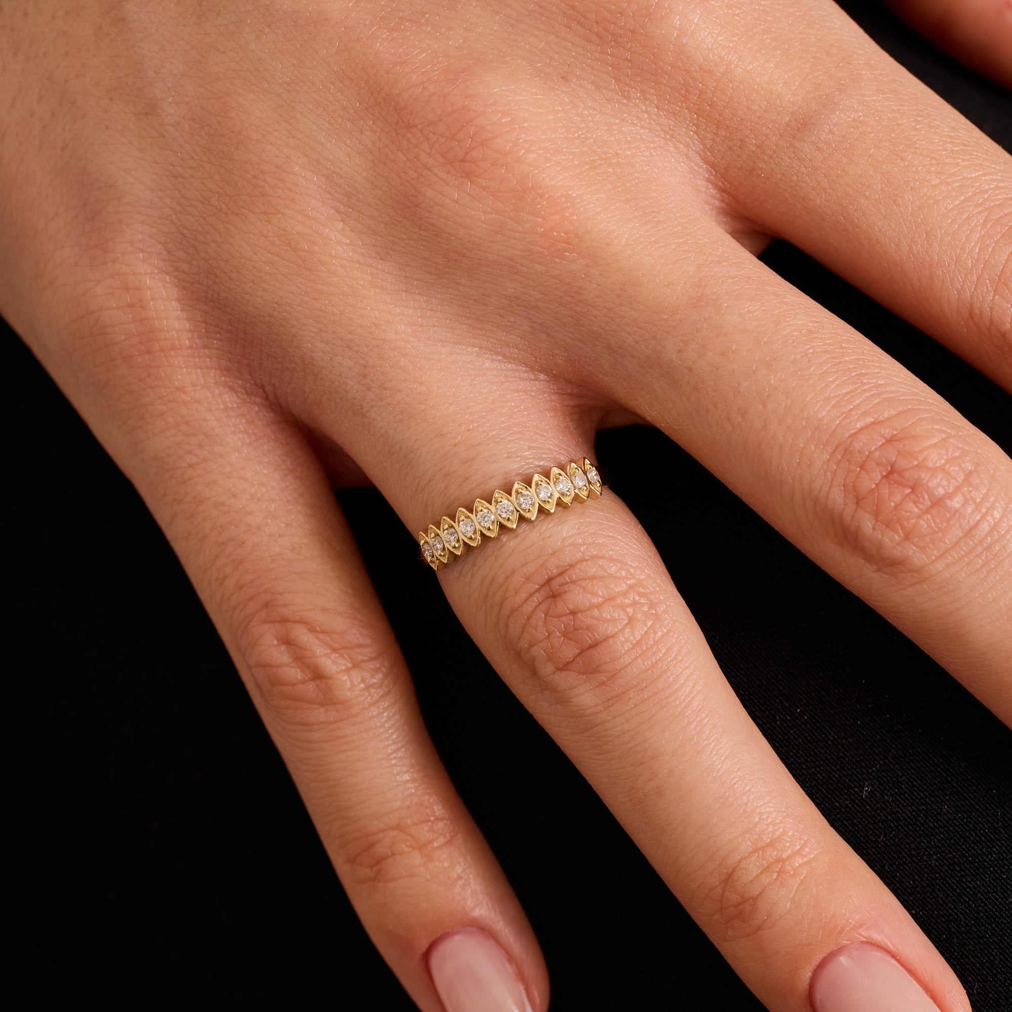 14K Gold Diamond Marquise Frame Band Ring – Lume