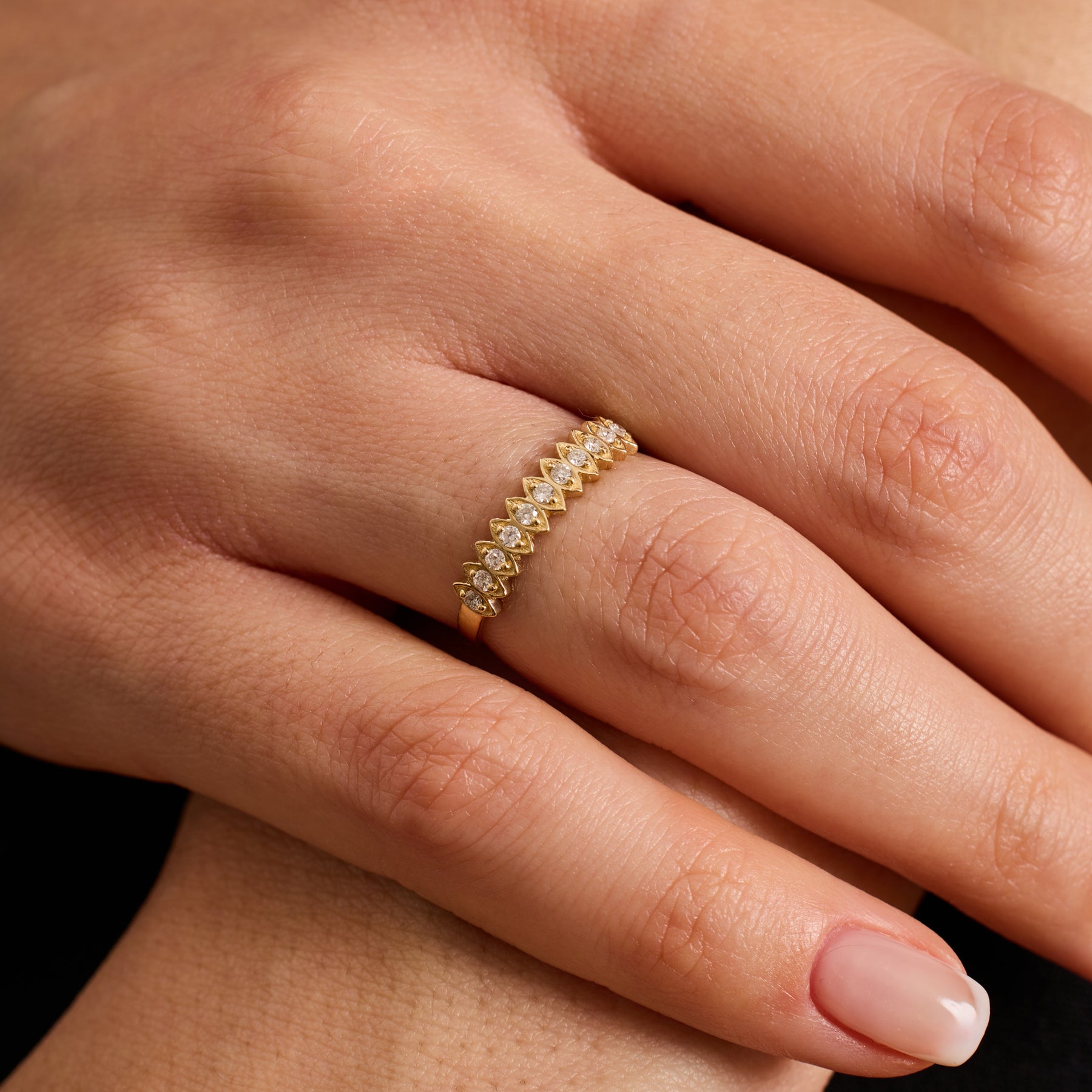 14K Gold Diamond Marquise Frame Band Ring – Lume