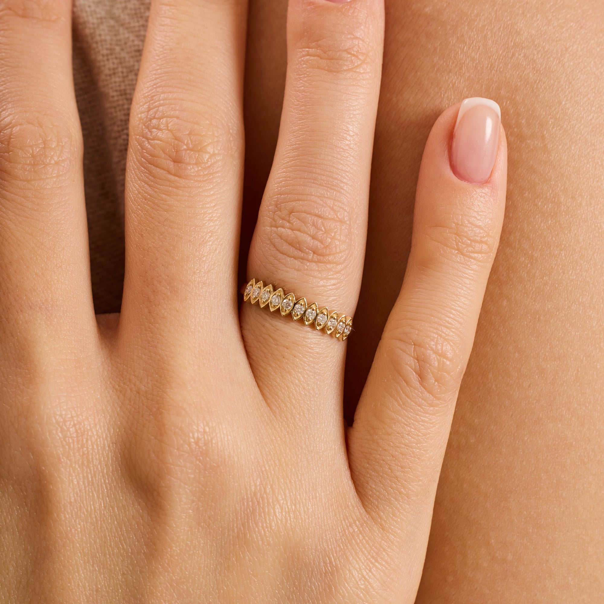 14K Gold Diamond Marquise Frame Band Ring – Lume