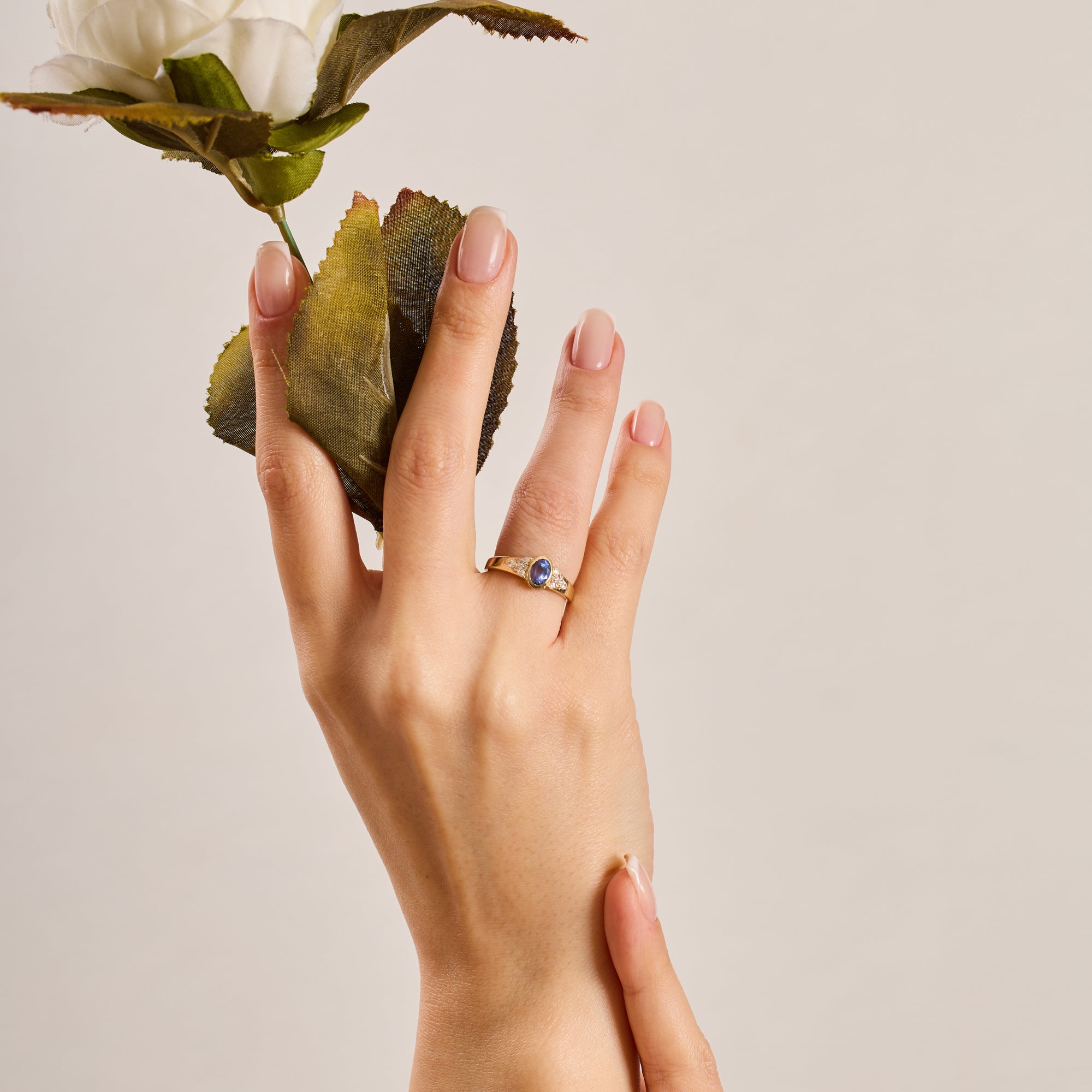 14K Solid Gold Oval Tanzanite & Natural Diamond Cluster Engagement Ring – Valeryn