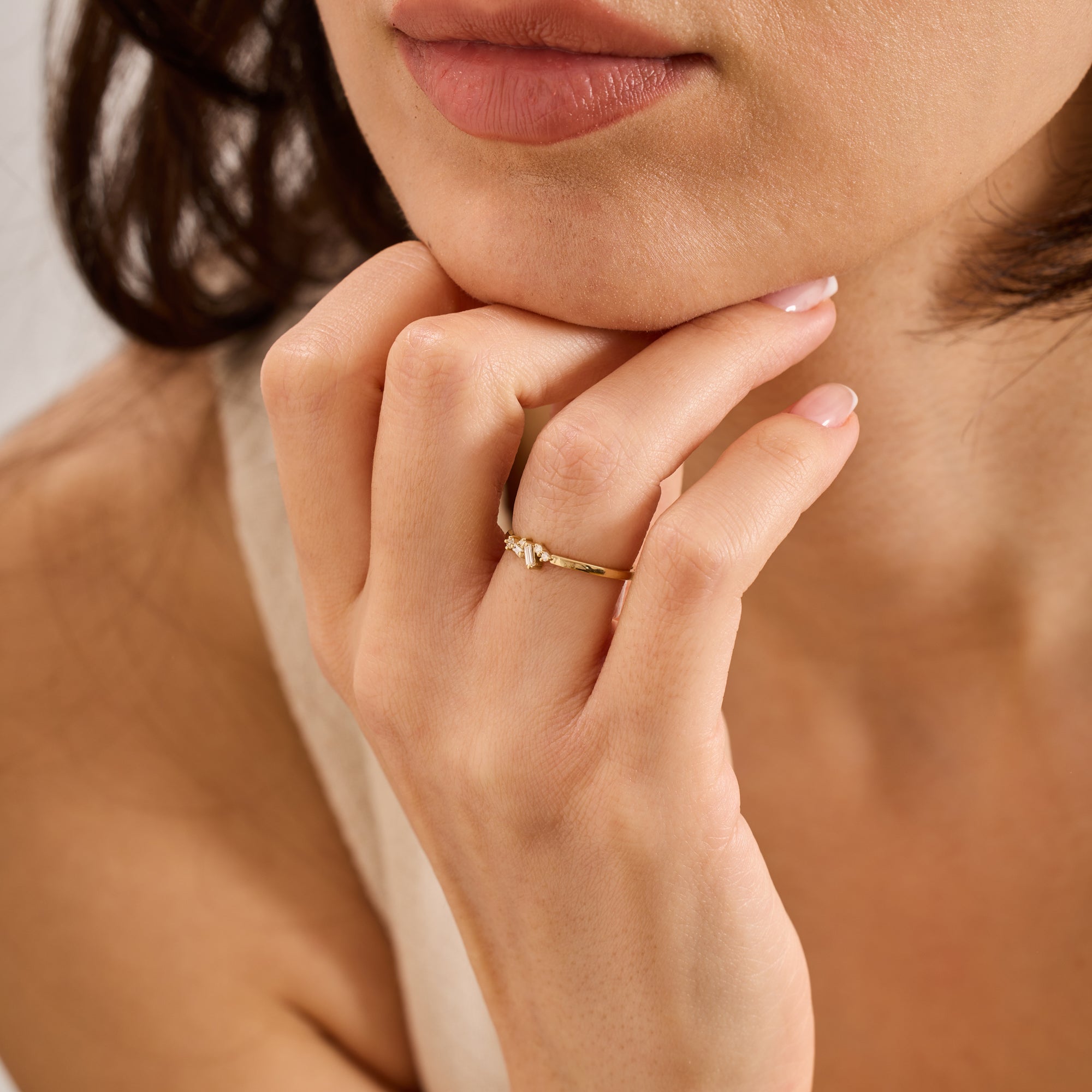 14K Gold Diamond Band Ring with Baguette Accents – Eira