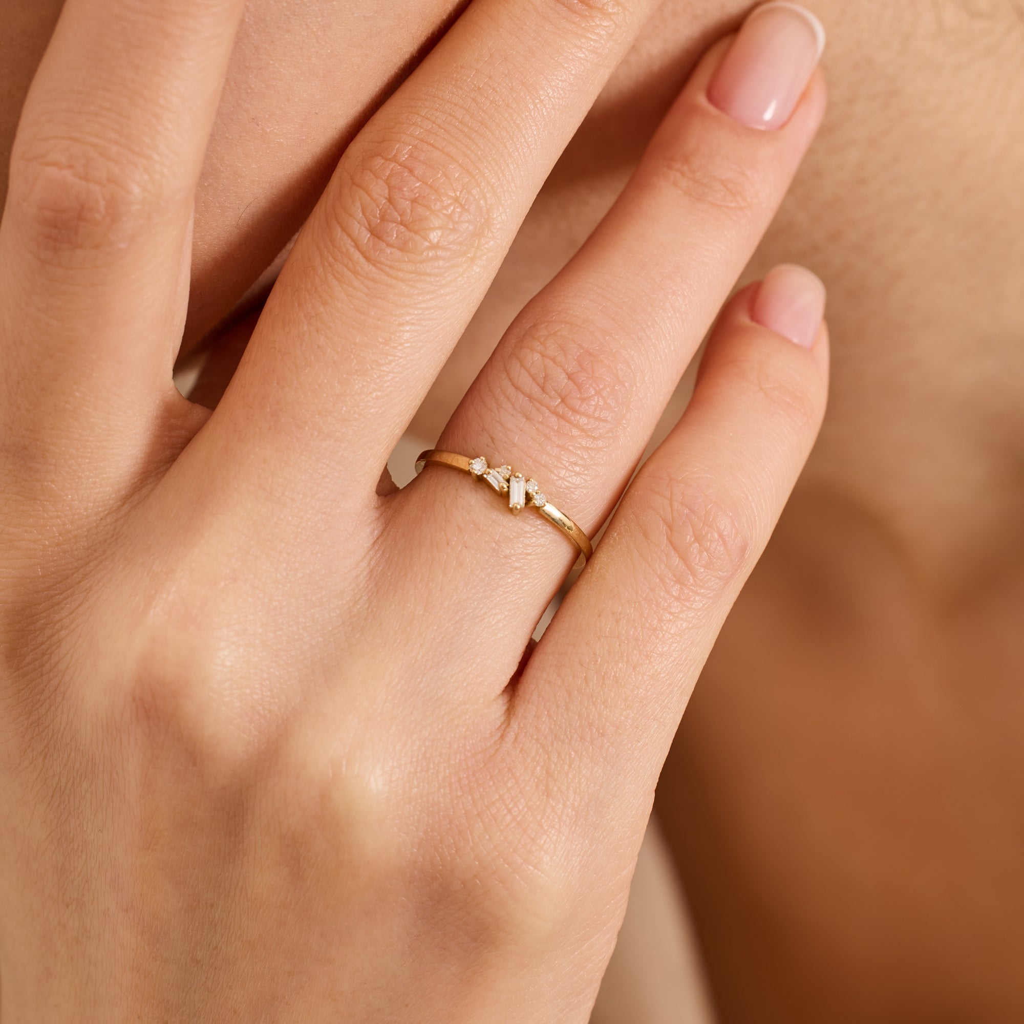 14K Gold Diamond Band Ring with Baguette Accents – Eira