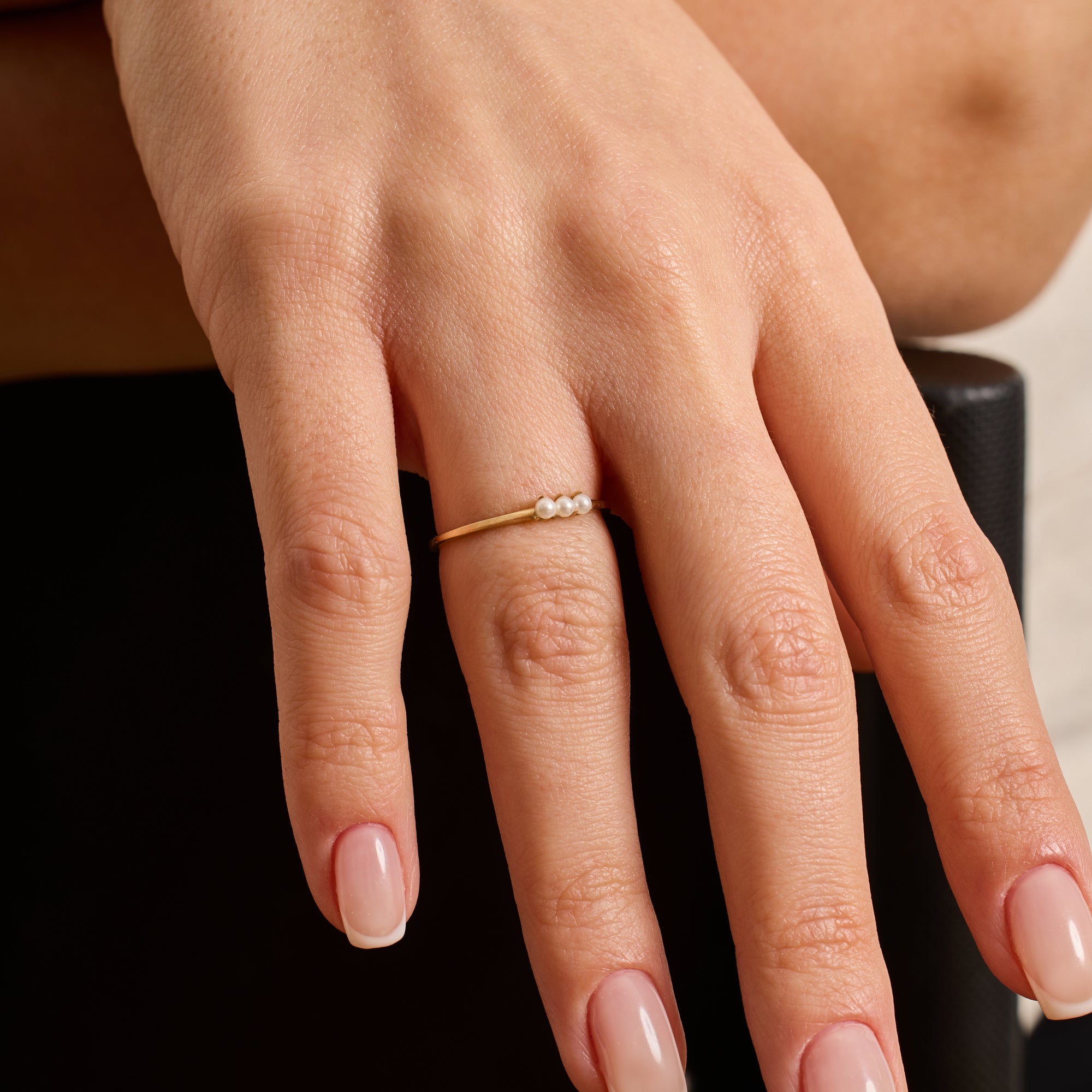 14K Gold Dainty Pearl Stacking Ring with Pearls – Mariel