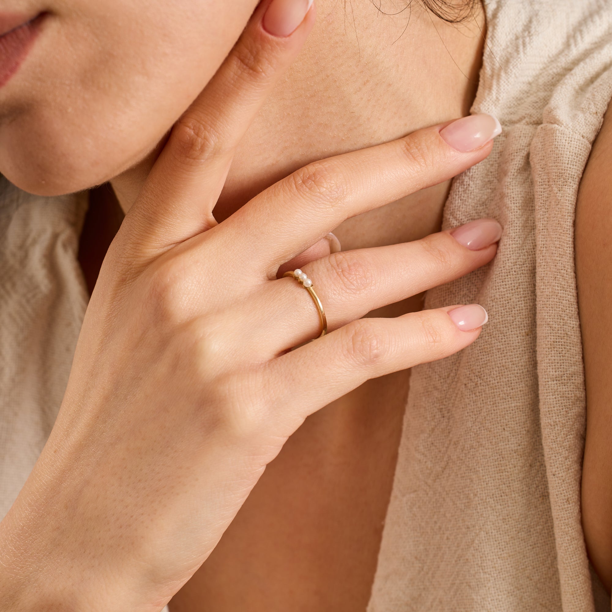 14K Gold Dainty Pearl Stacking Ring with Pearls – Mariel