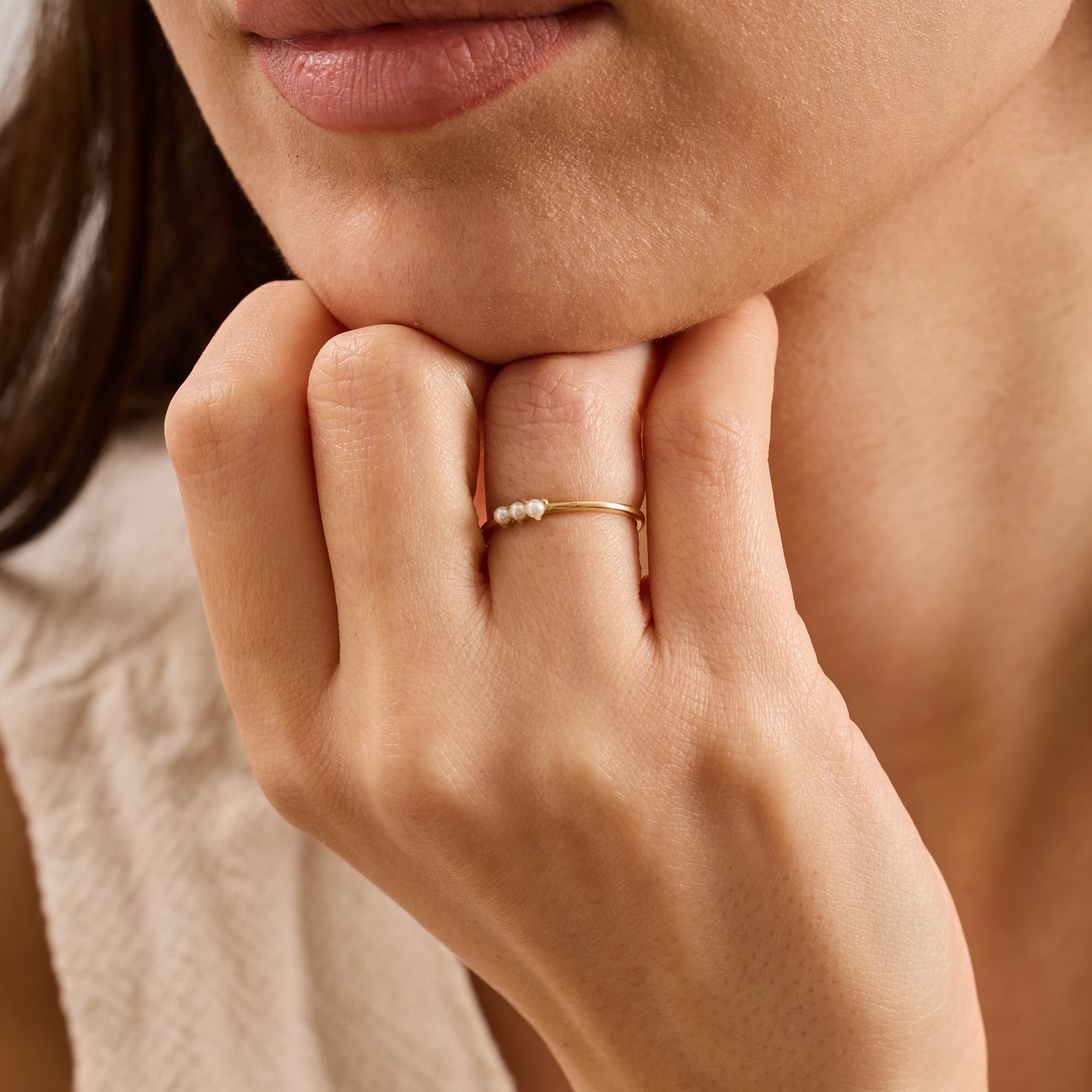 14K Gold Dainty Pearl Stacking Ring with Pearls – Mariel