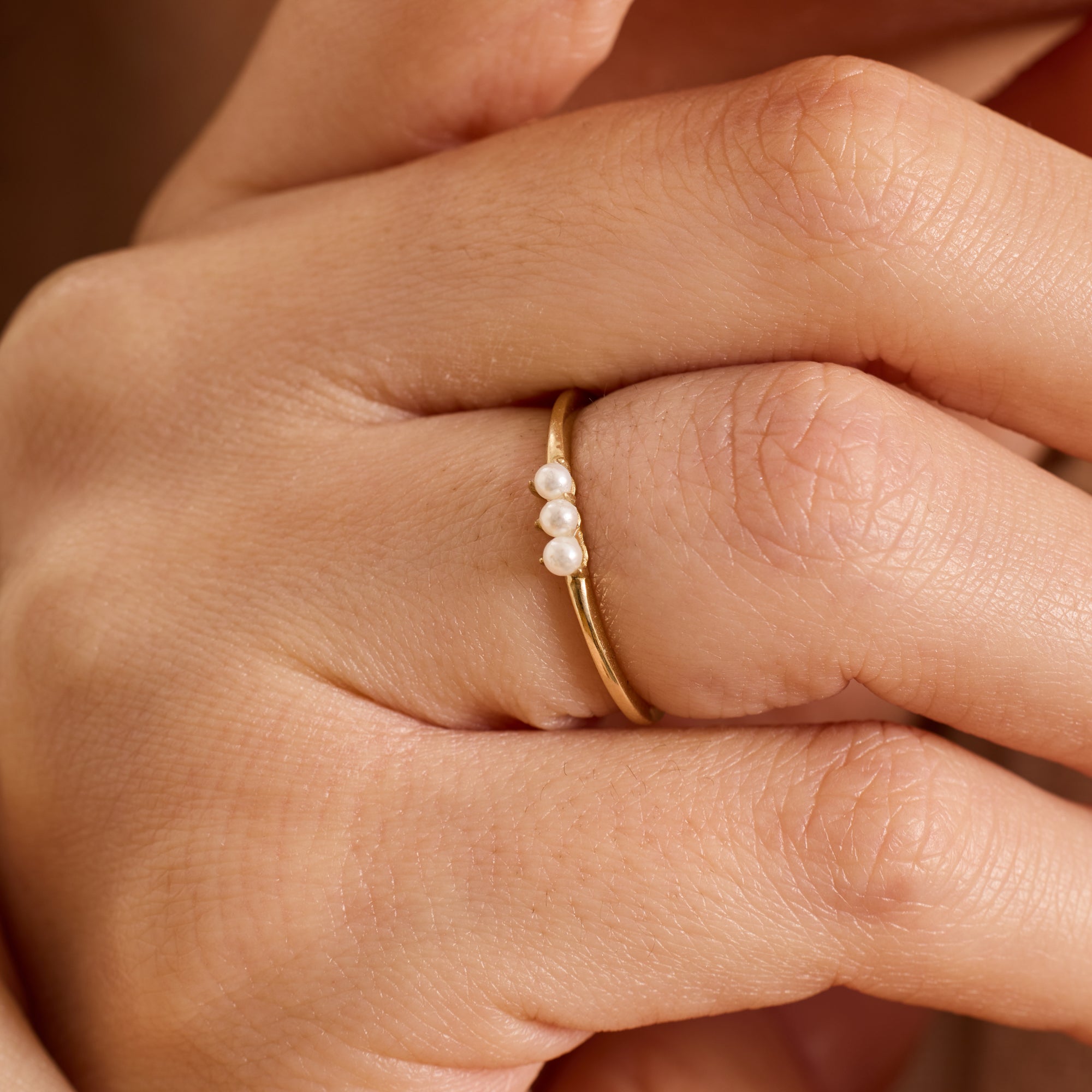 14K Gold Dainty Pearl Stacking Ring with Pearls – Mariel