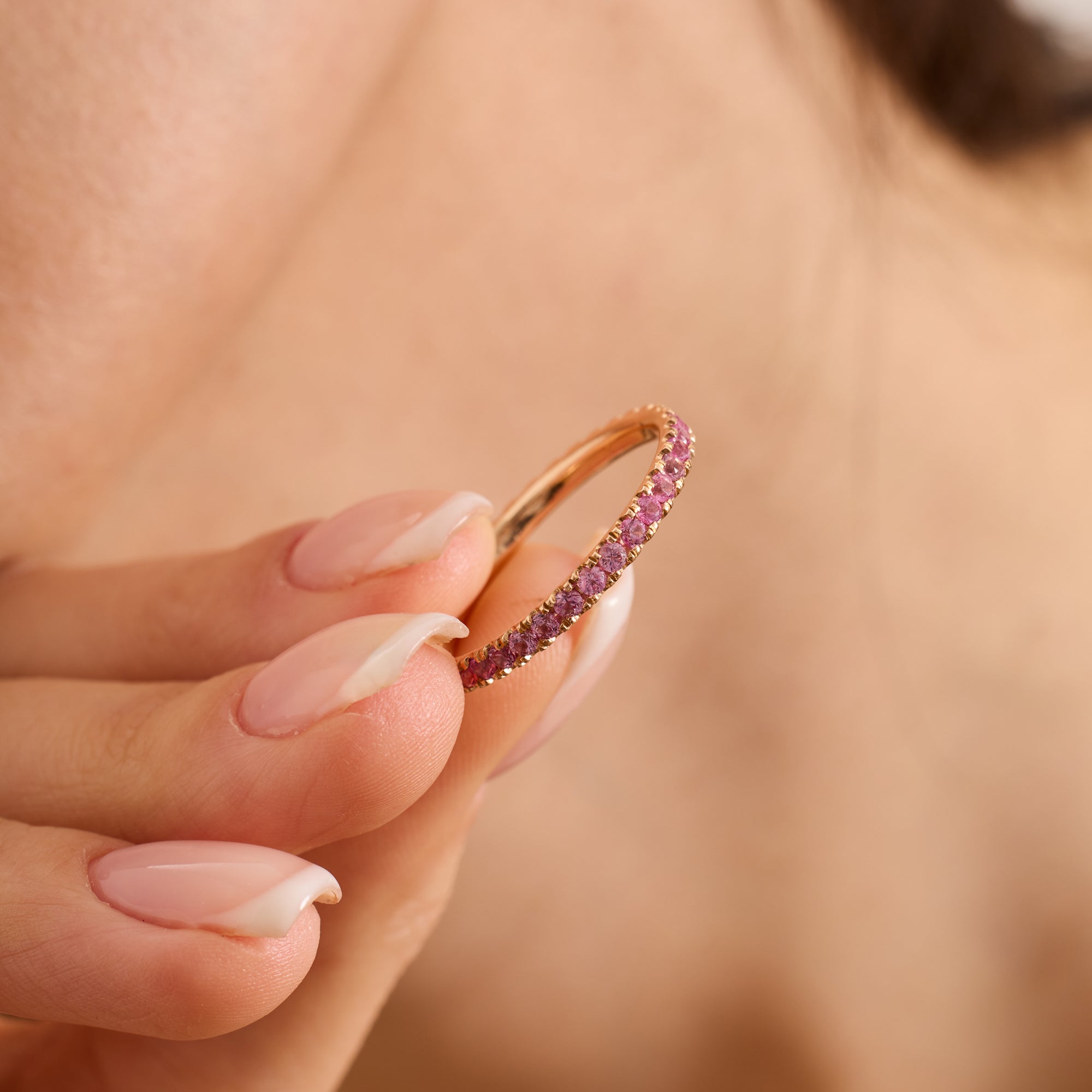 14K Gold Pink Sapphire Full Eternity Band Ring — Belloria