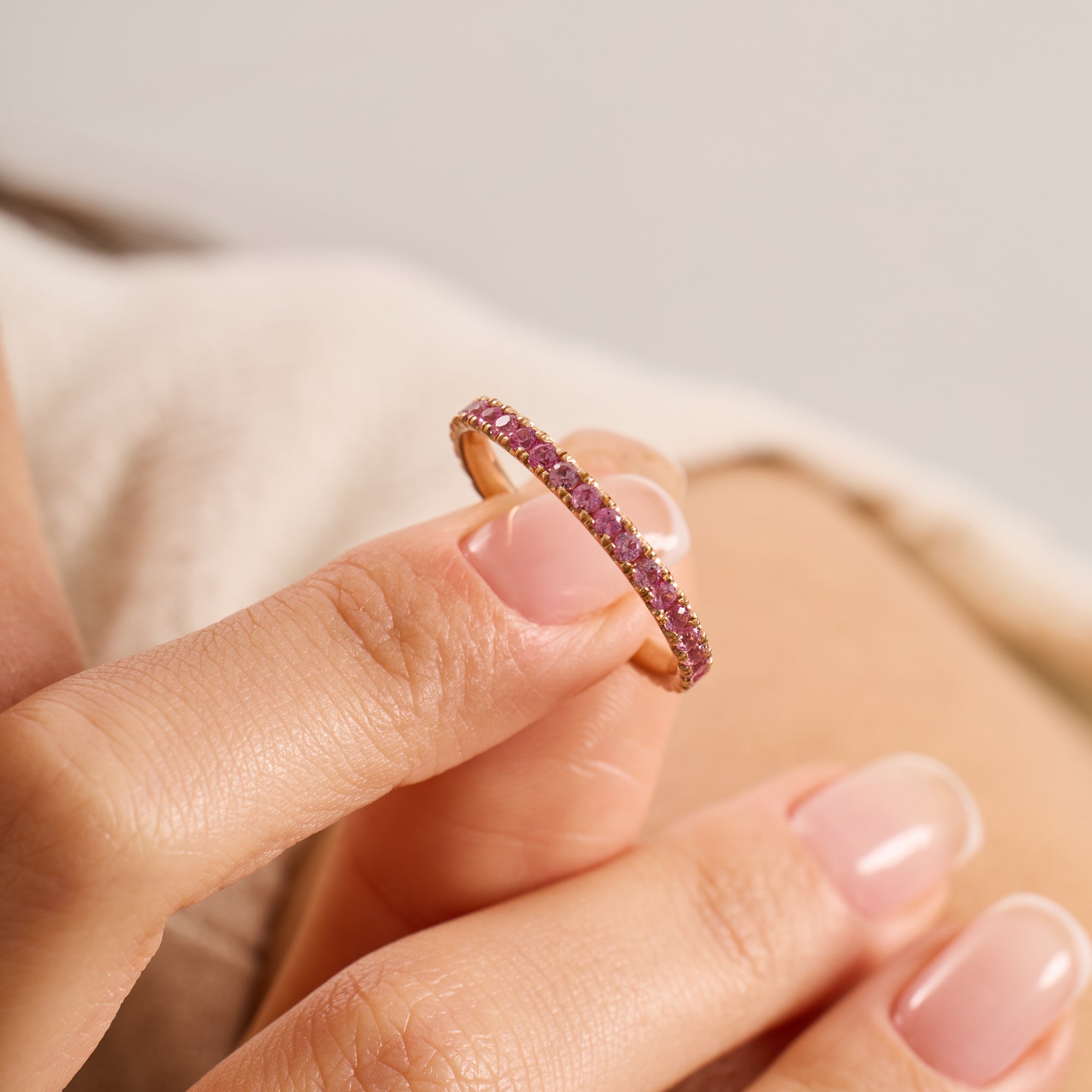 14K Gold Pink Sapphire Full Eternity Band Ring — Belloria