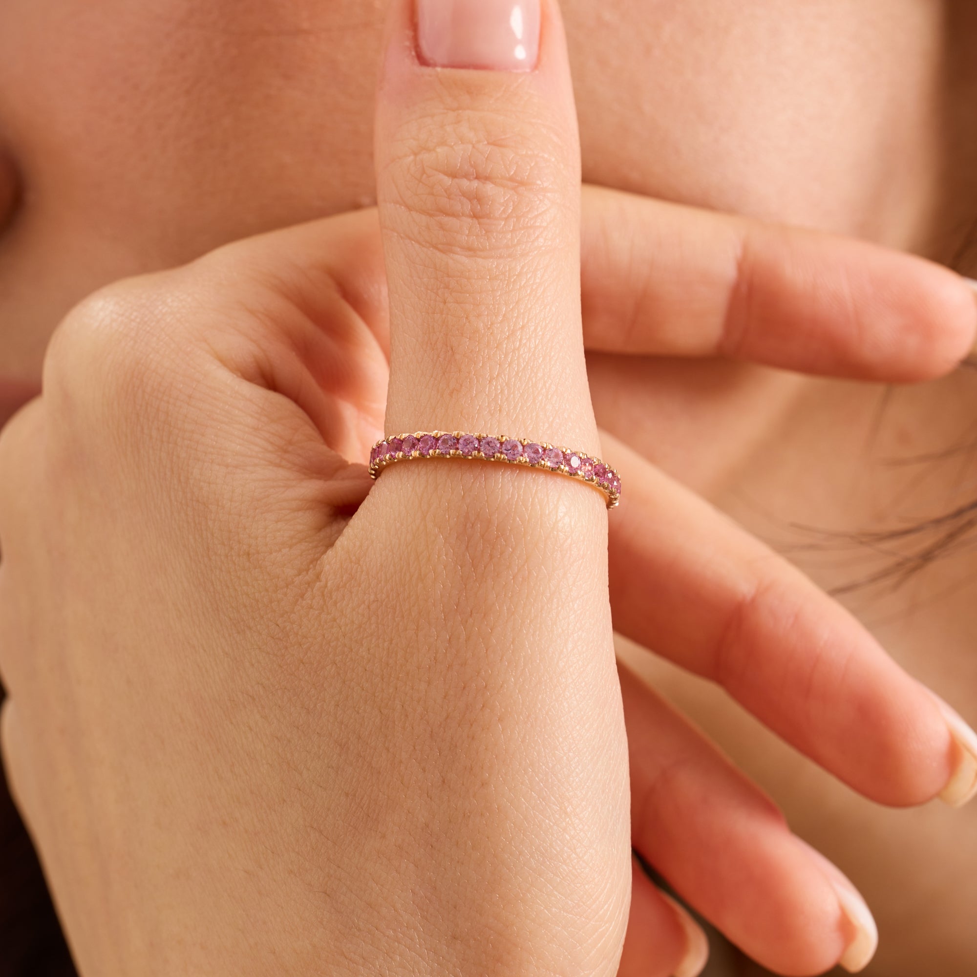 14K Gold Pink Sapphire Full Eternity Band Ring — Belloria