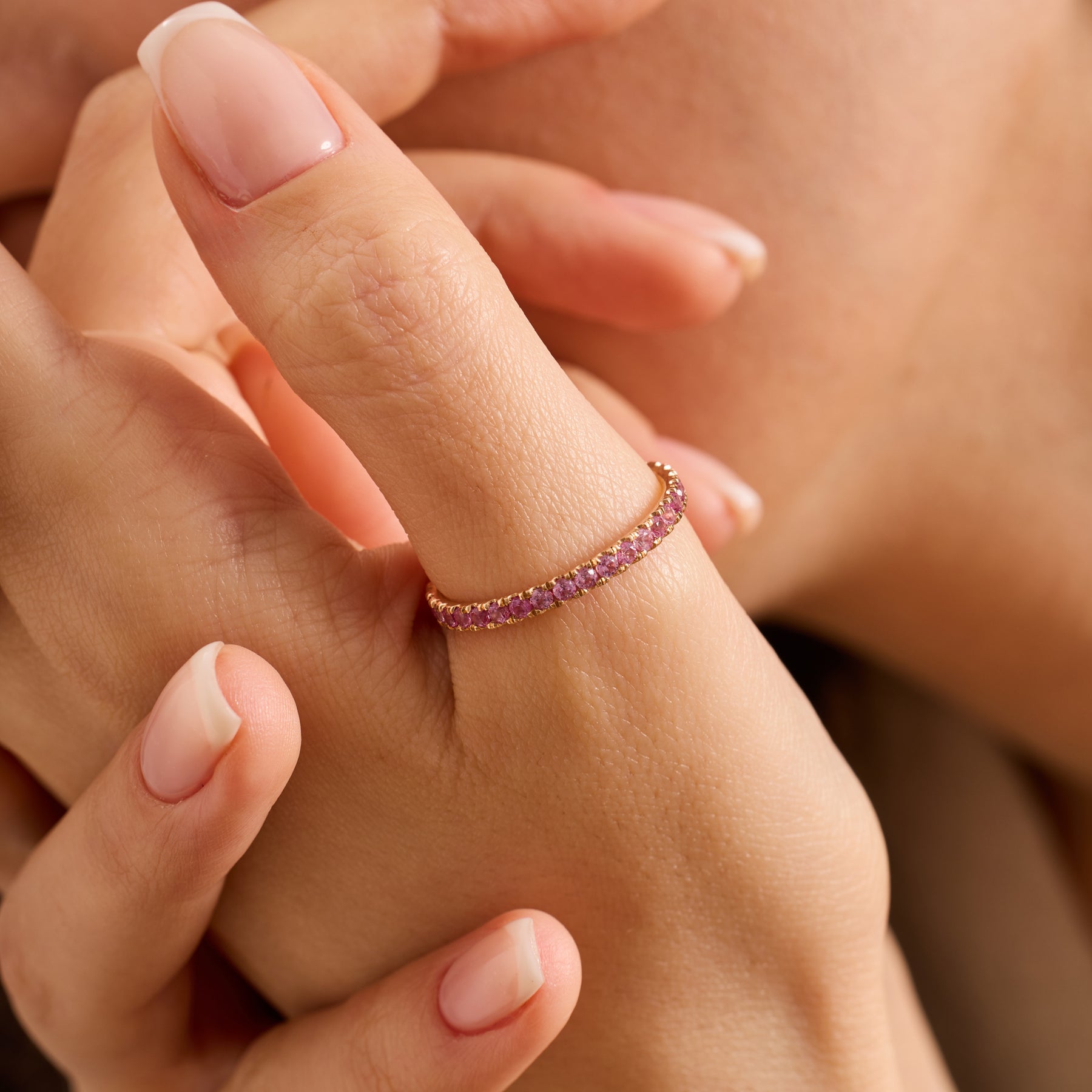 14K Gold Pink Sapphire Full Eternity Band Ring — Belloria