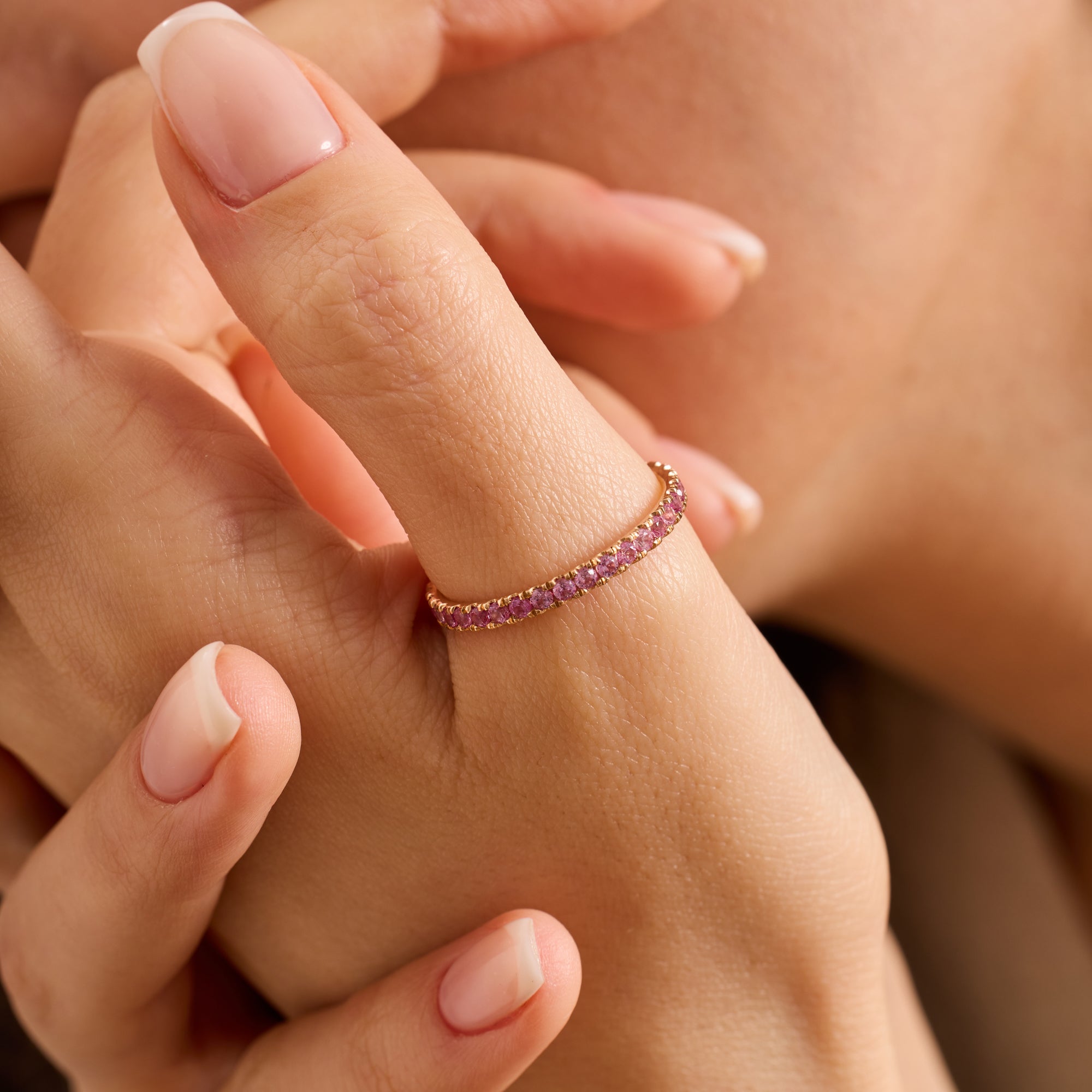 14K Gold Pink Sapphire Full Eternity Band Ring — Belloria