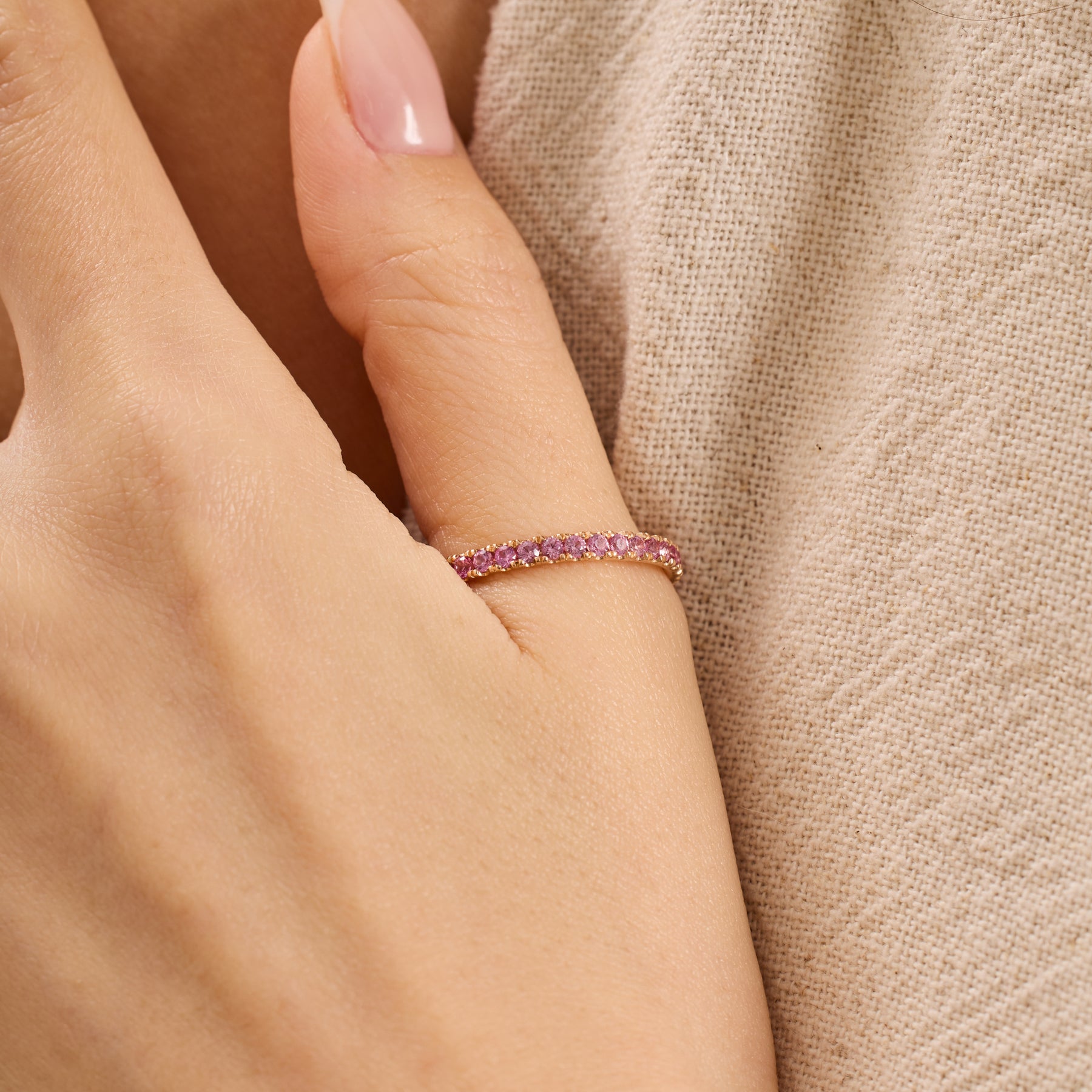 14K Gold Pink Sapphire Full Eternity Band Ring — Belloria