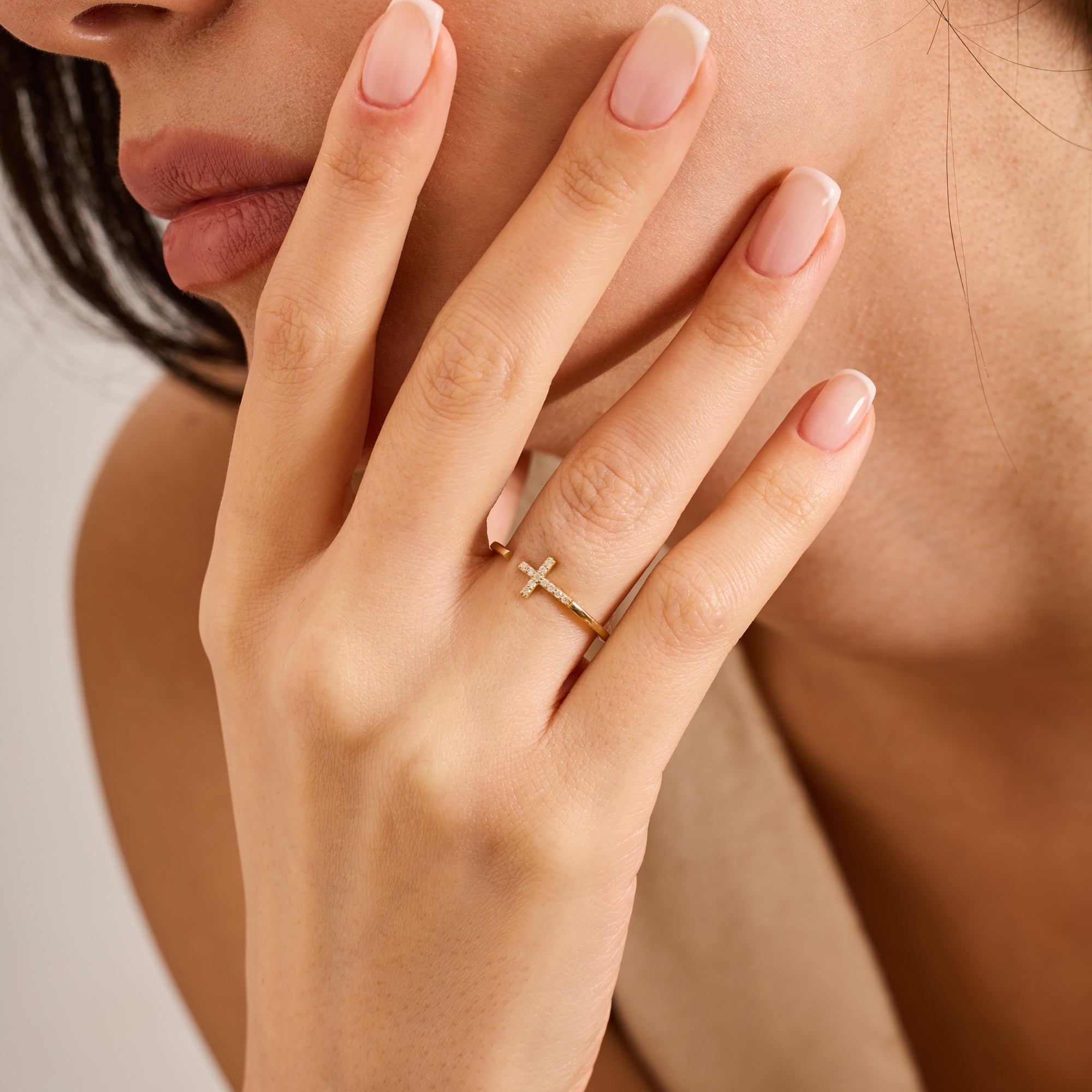 14K Gold Diamond Cross Ring – Calora