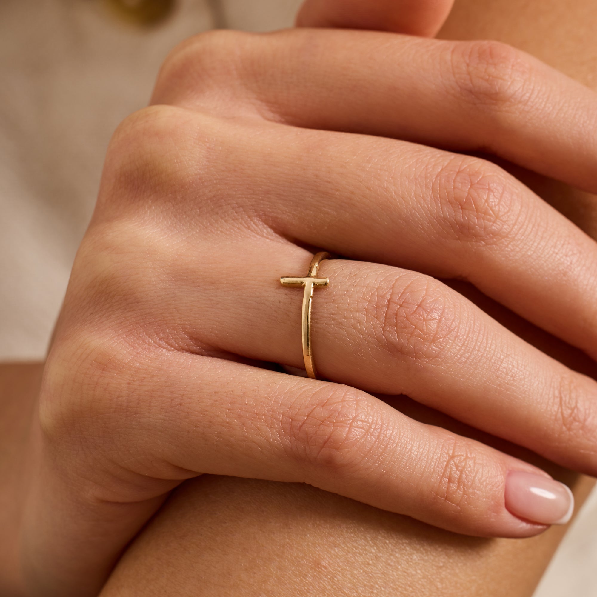14K Gold Minimalist Cross Ring for Women – Selena