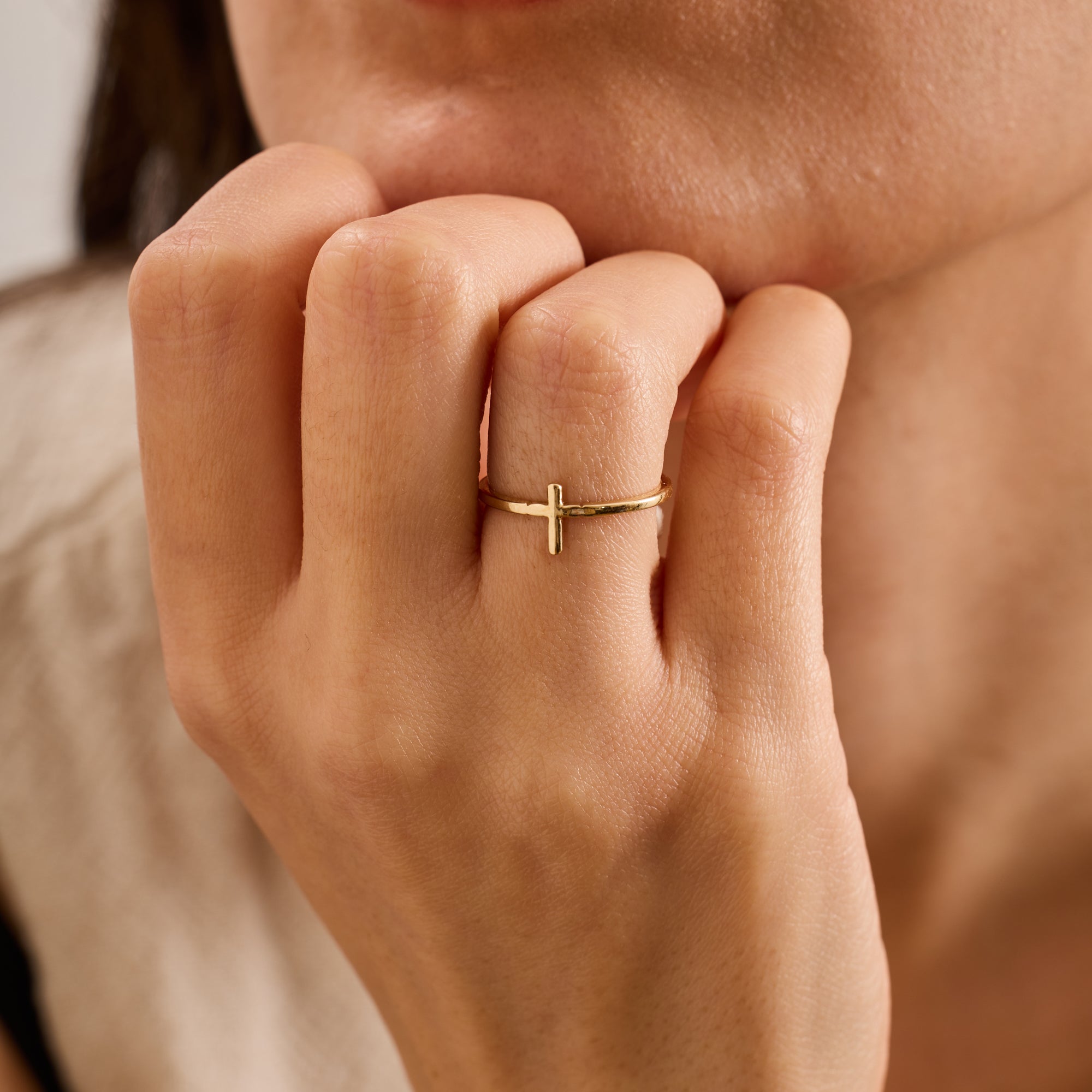 14K Gold Minimalist Cross Ring for Women – Selena