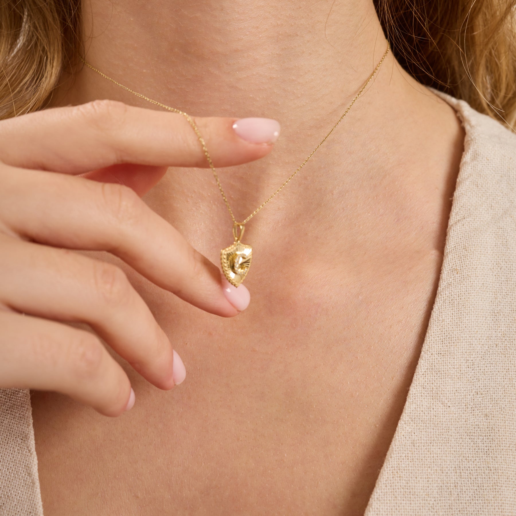 14K Gold Fluted Shield Diamond Initial Necklace – Olea