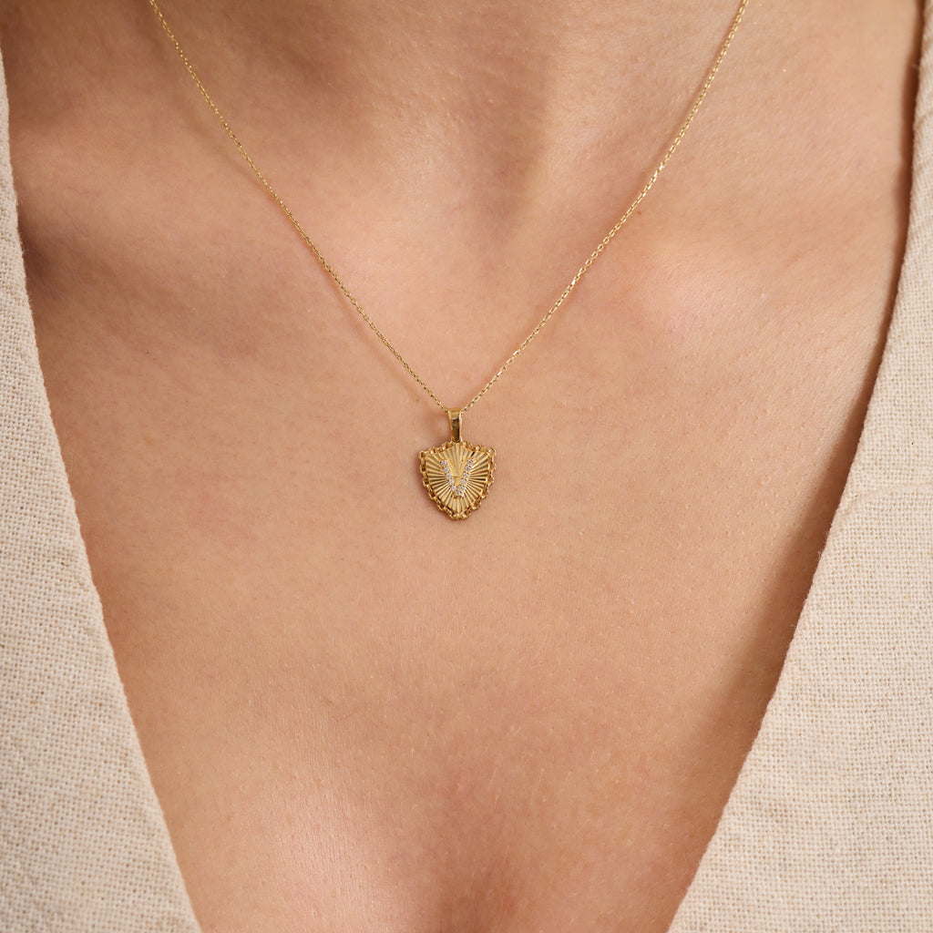 14K Gold Fluted Shield Initial Necklace – Linka