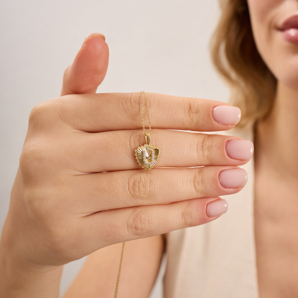 14K Gold Fluted Shield Diamond Initial Necklace – Maris