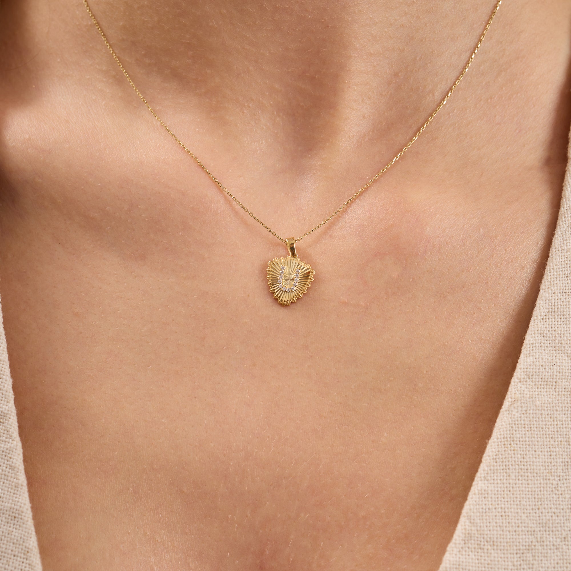 14K Gold Fluted Shield Diamond Initial Necklace – Maris