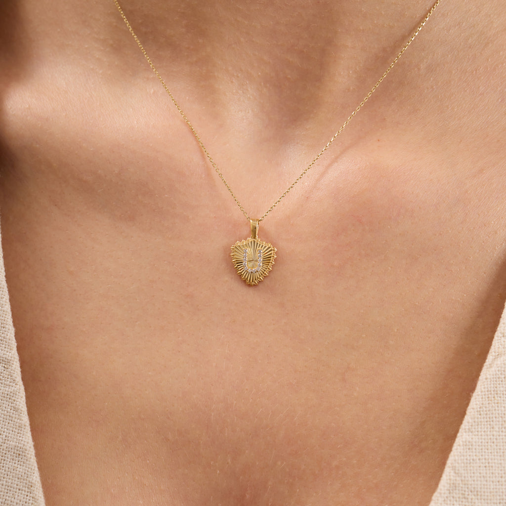 14K Gold Fluted Shield Diamond Initial Necklace – Maris