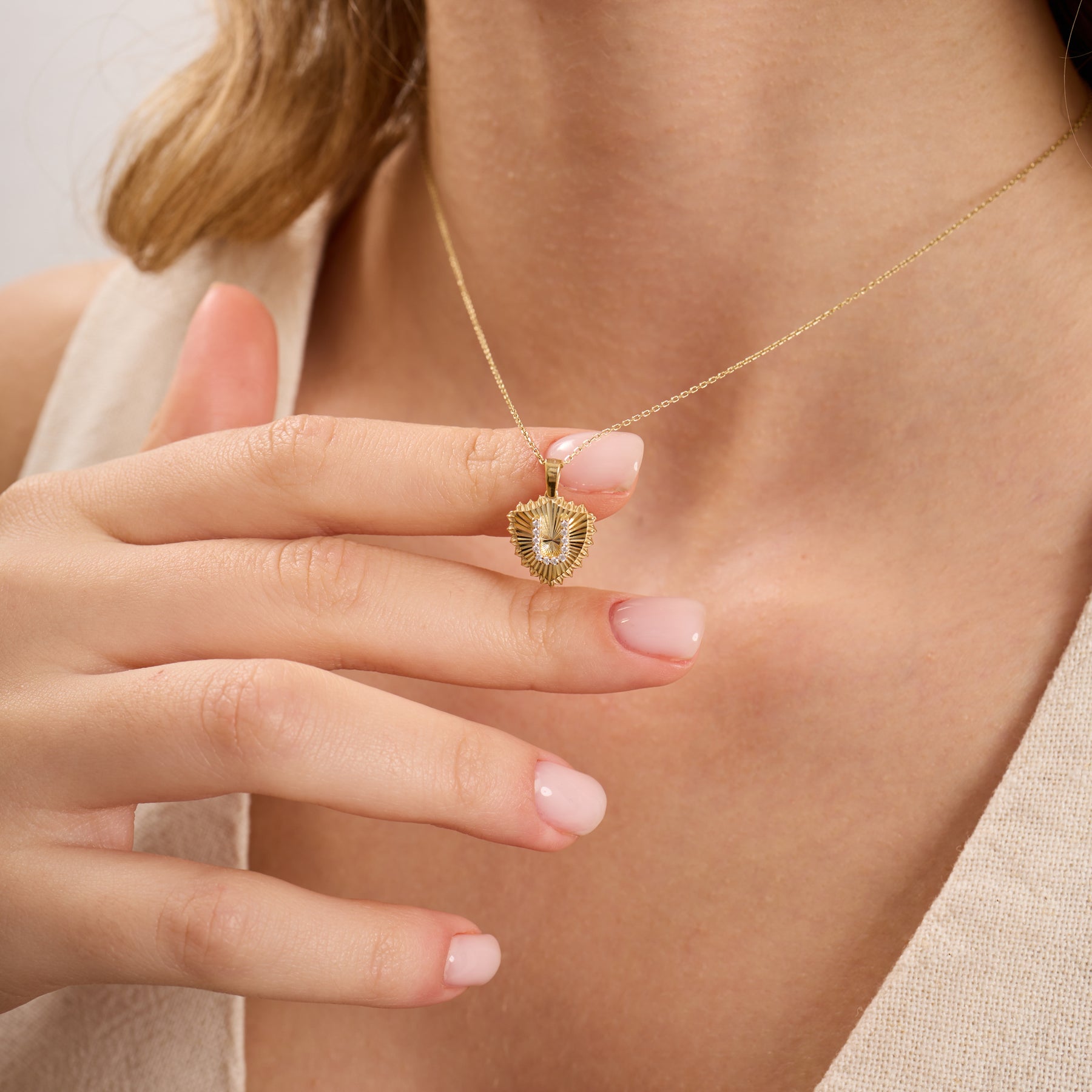 14K Gold Fluted Shield Diamond Initial Necklace – Maris