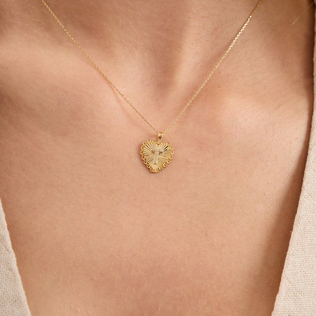 14K Gold Fluted Heart Initial Necklace – Linka