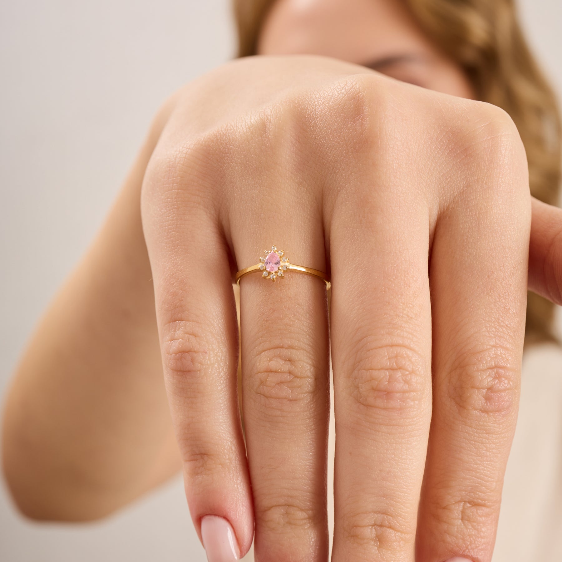 14K Gold Pink Sapphire & Diamond Pear Ring – Astra