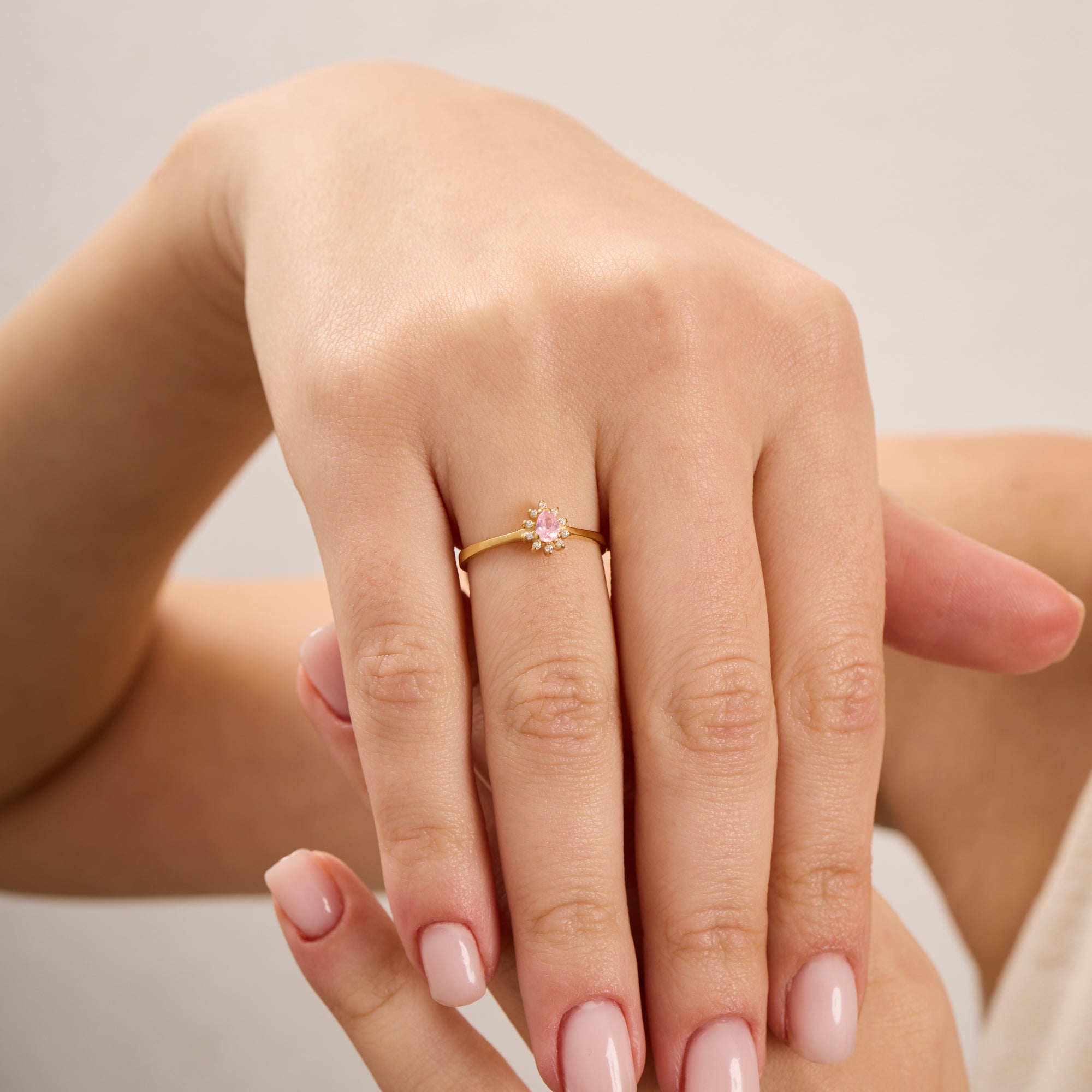 14K Gold Pink Sapphire & Diamond Pear Ring – Astra